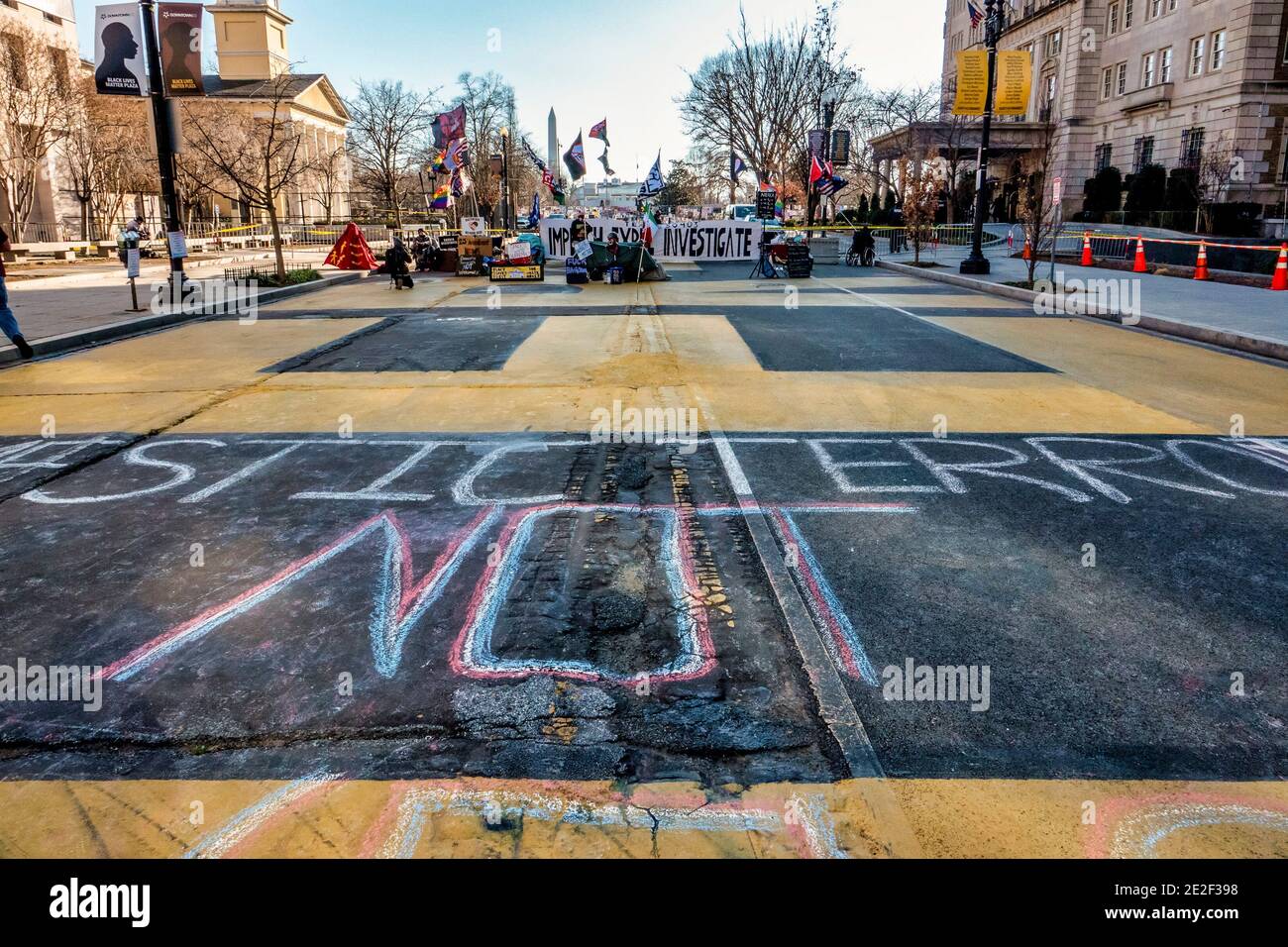 Black Lives Matter Plazal in locked down Washington D.C. on January 13, 2021. Stock Photo