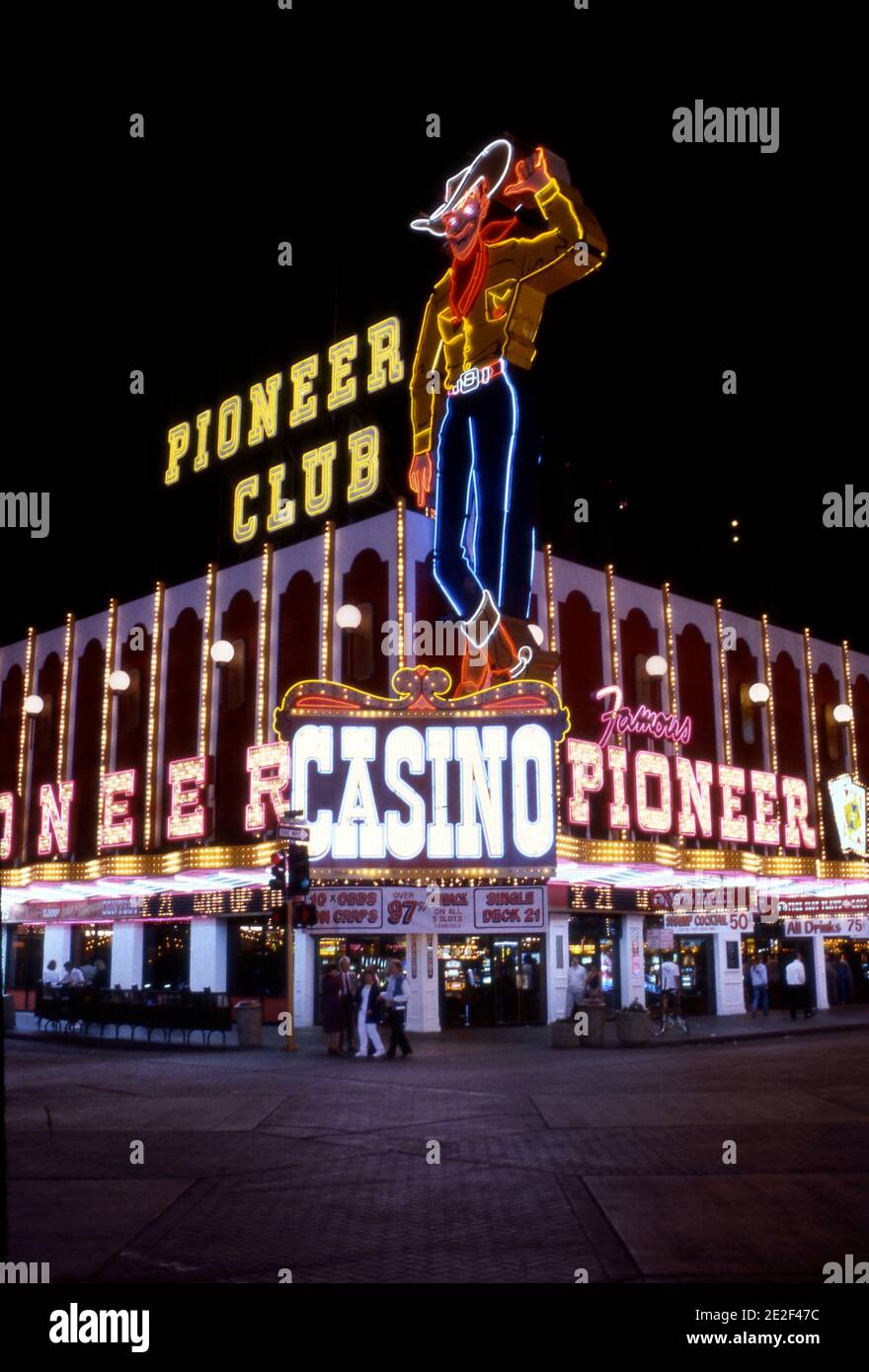 Vintage neon cowboy sign at the Pioneer Club Casino on Fremont Street in Las Vegas, Nevada Stock Photo