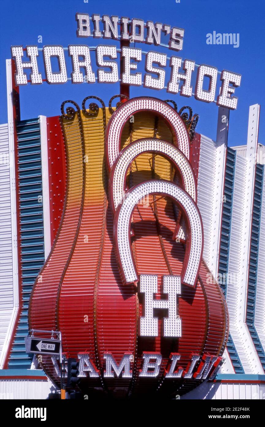 Exterior architecture of Binion's Horseshoe Casino on Fremont Street in Las Vegas, Nevada Stock Photo