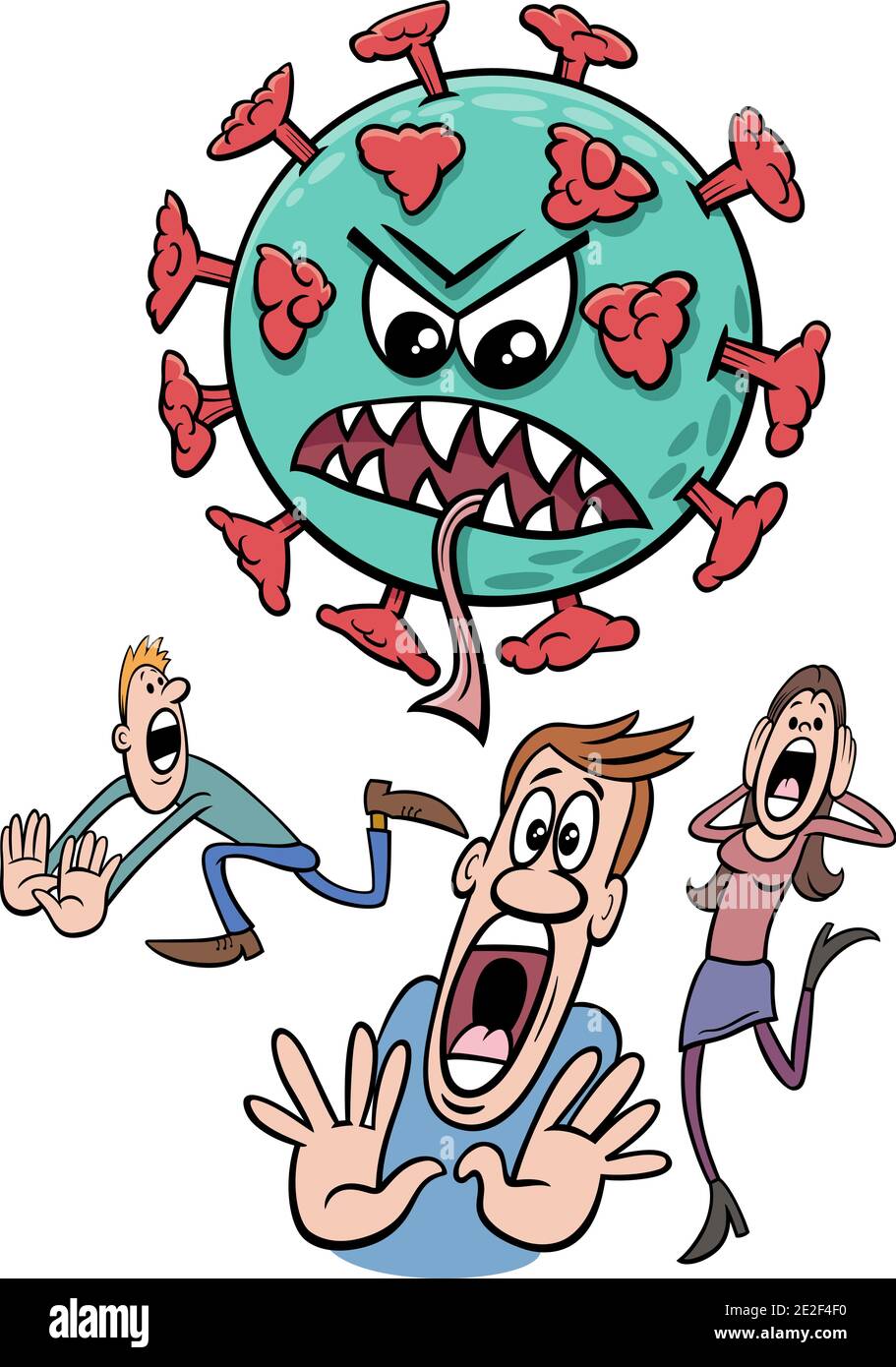 Cartoon illustration of dangerous coronavirus and people run away in panic  Stock Vector Image & Art - Alamy