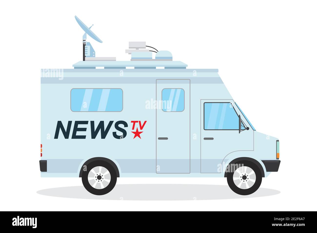 Modern news truck, mobile broadcasting vehicle,isolated on white background,flat vector illustration Stock Vector