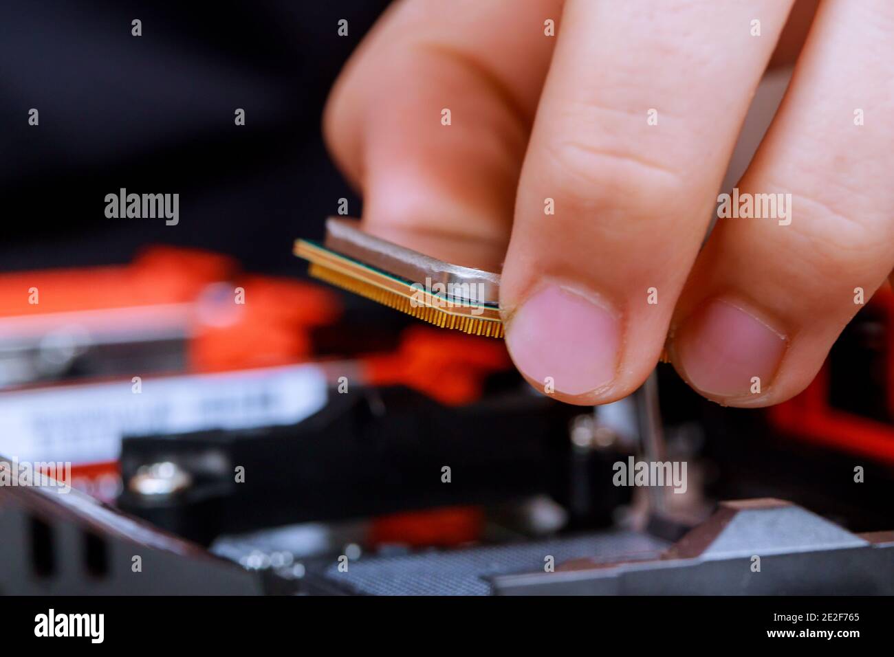 Maintenance computer with installed a processor on CPU socket Stock Photo