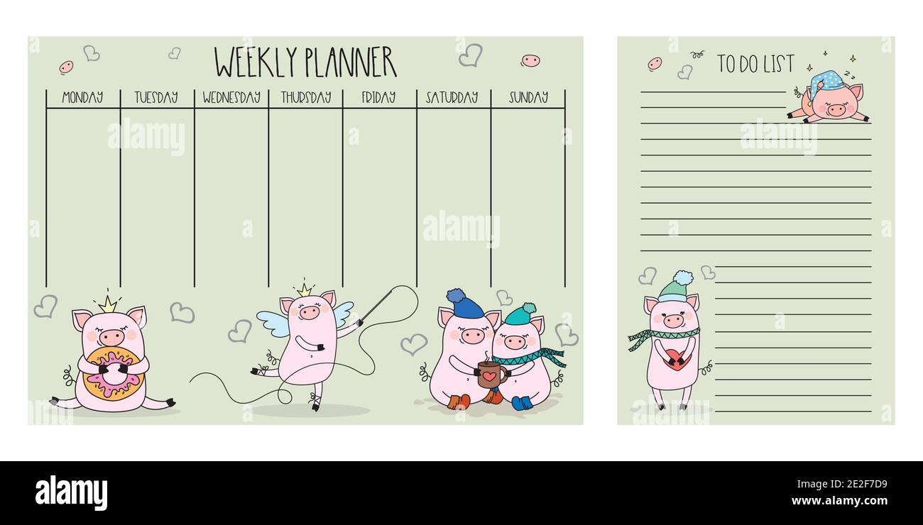 Weekly planner and to do list with cute pigs,adorable farm animals ...