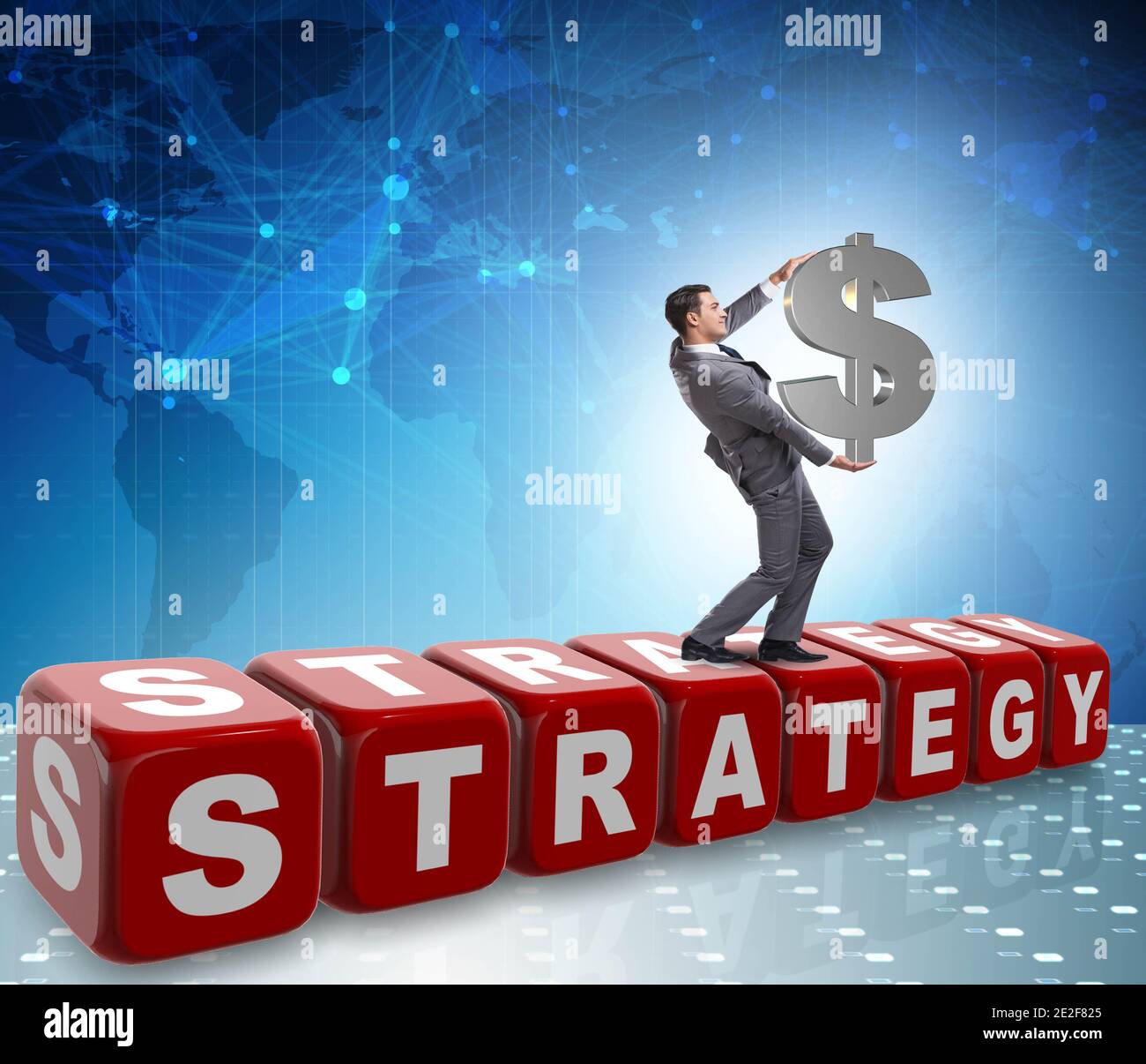 The businessman holding dollar sign in strategy concept Stock Photo - Alamy