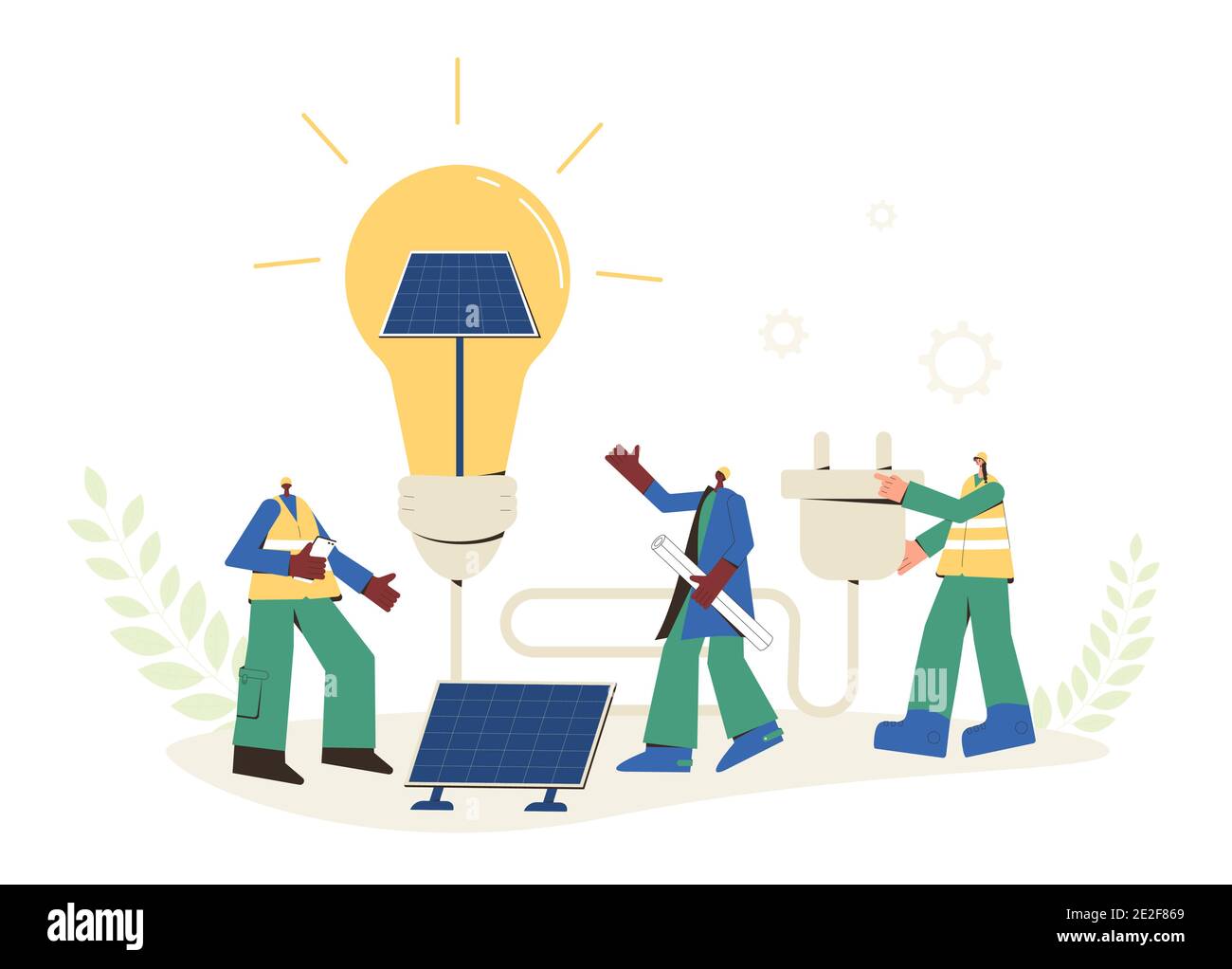 Solar energy system concept. Installing solar modules. Field service