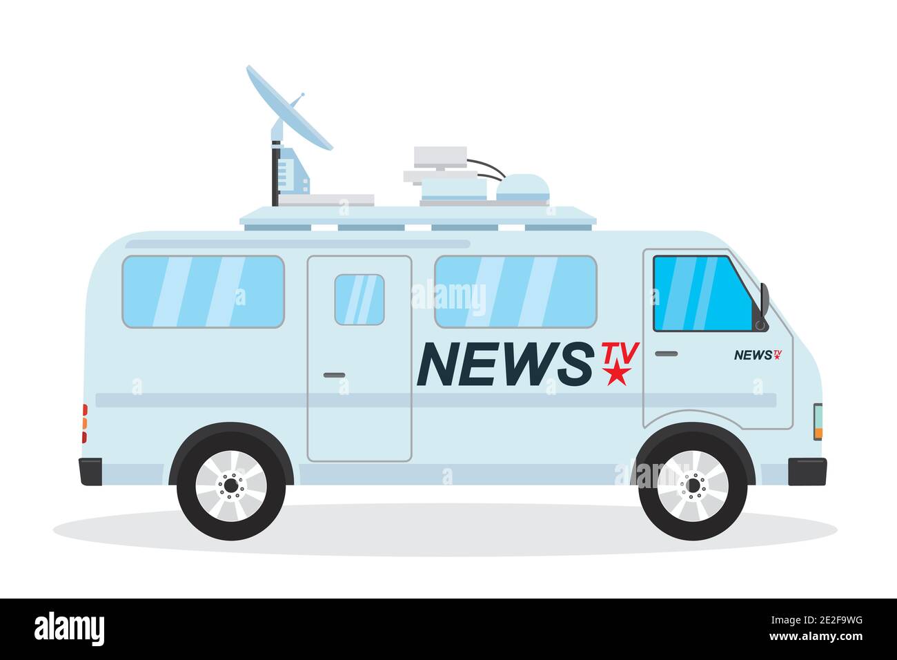 Modern news truck, mobile broadcasting vehicle,isolated on white