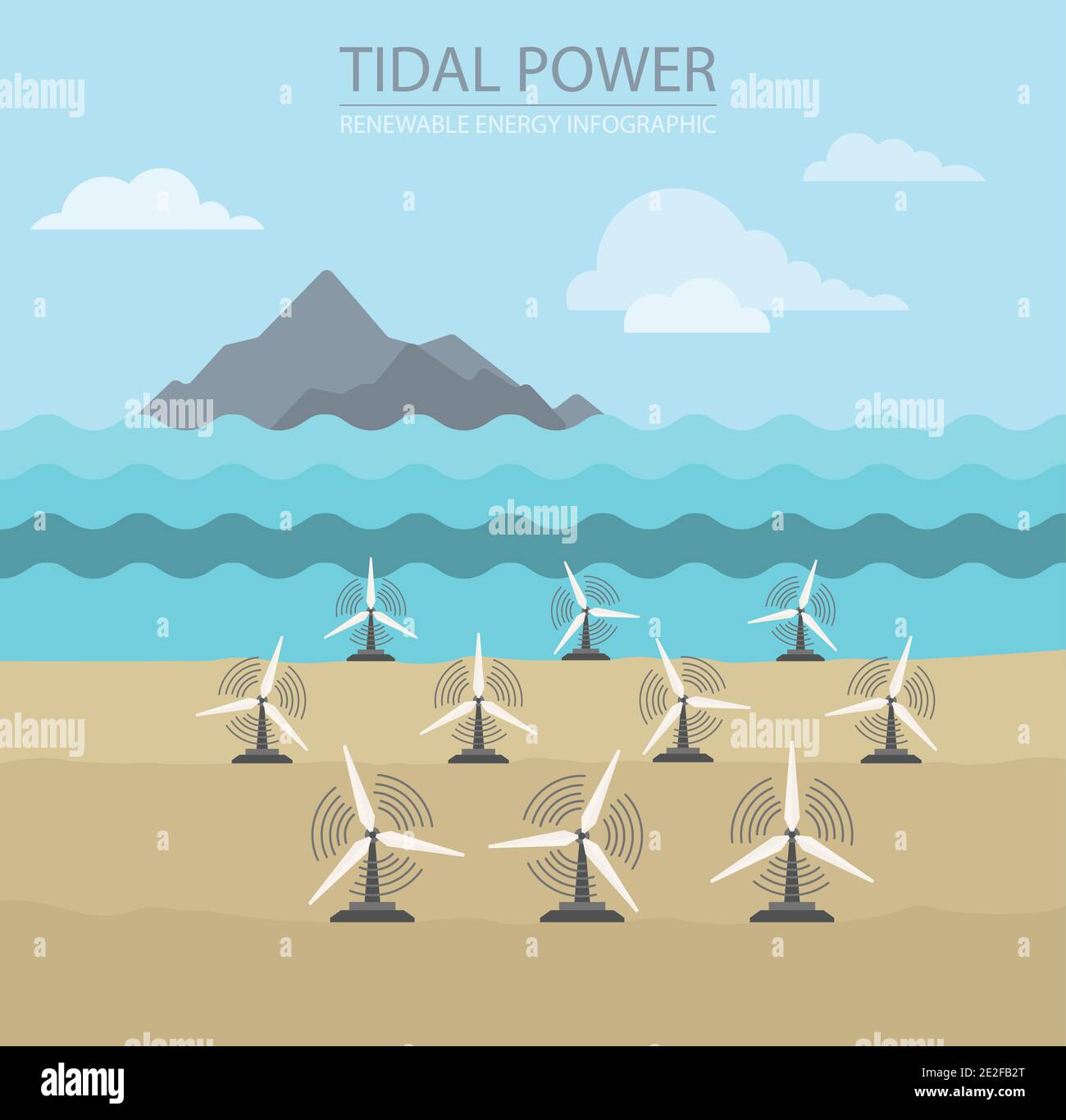 Renewable energy infographic. Tidal power. Global environmental problems. Vector illustration Stock Vector