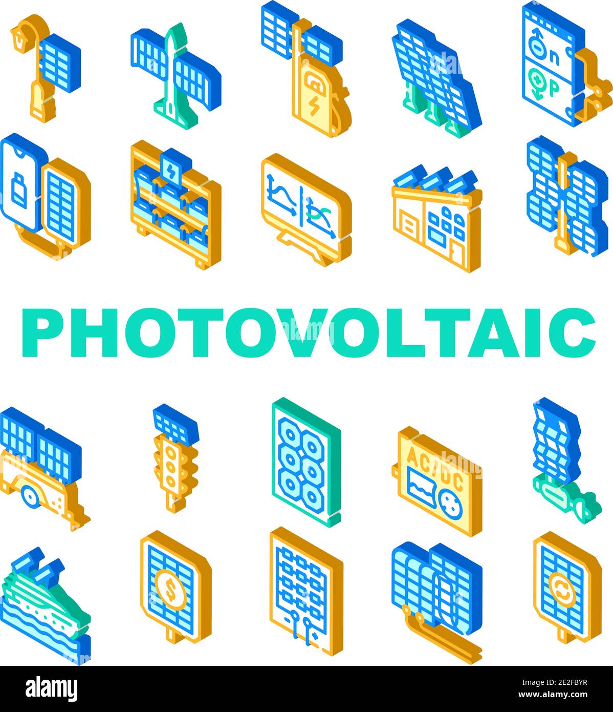 Photovoltaic Energy Collection Icons Set Vector Illustrations Stock ...