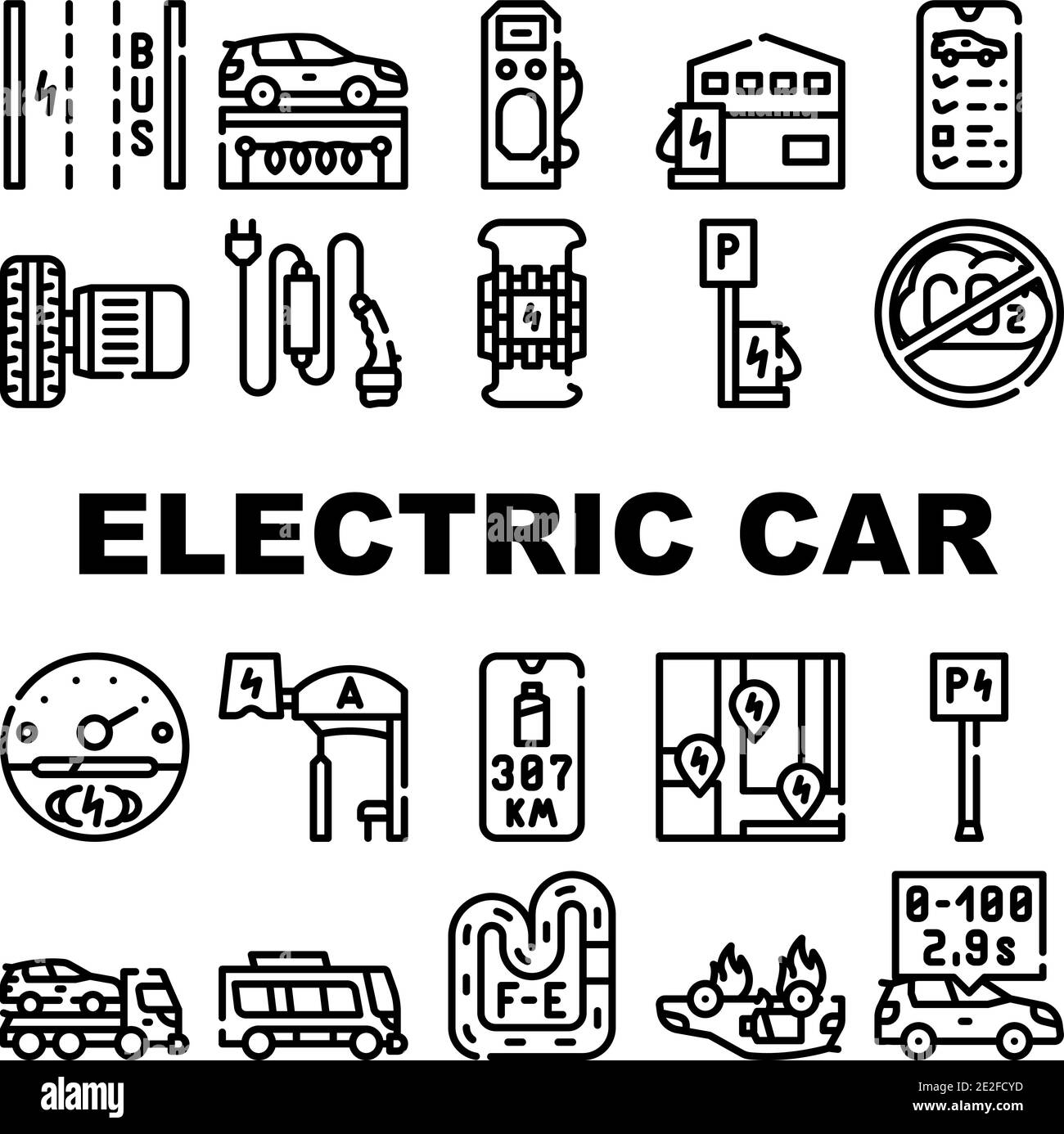 Electric Car Vehicle Collection Icons Set Vector Stock Vector Image