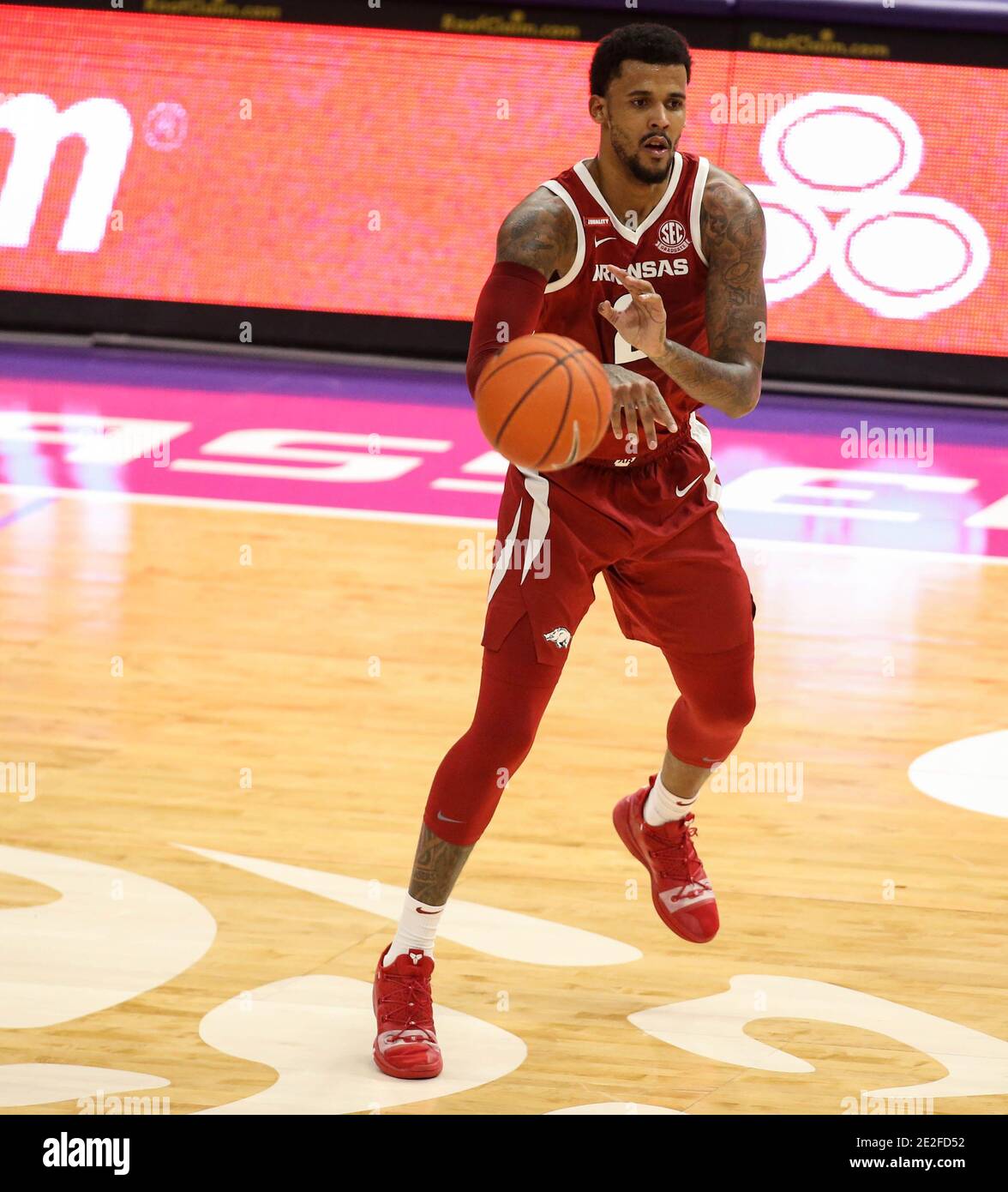 January 13, 2021 Arkansas' Vance Jackson Jr. (2) looks to pass the