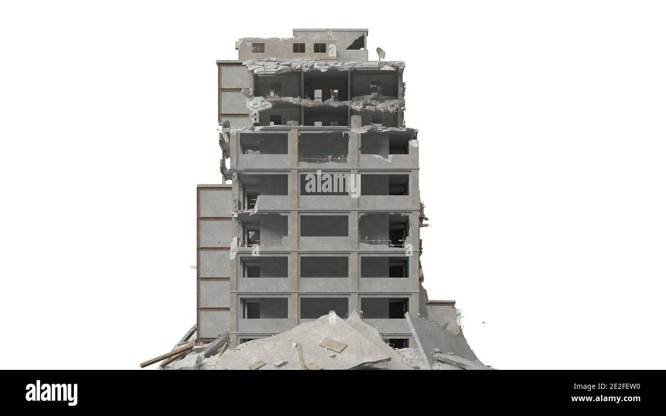 3D illustration ruined building isolated on white Stock Photo - Alamy