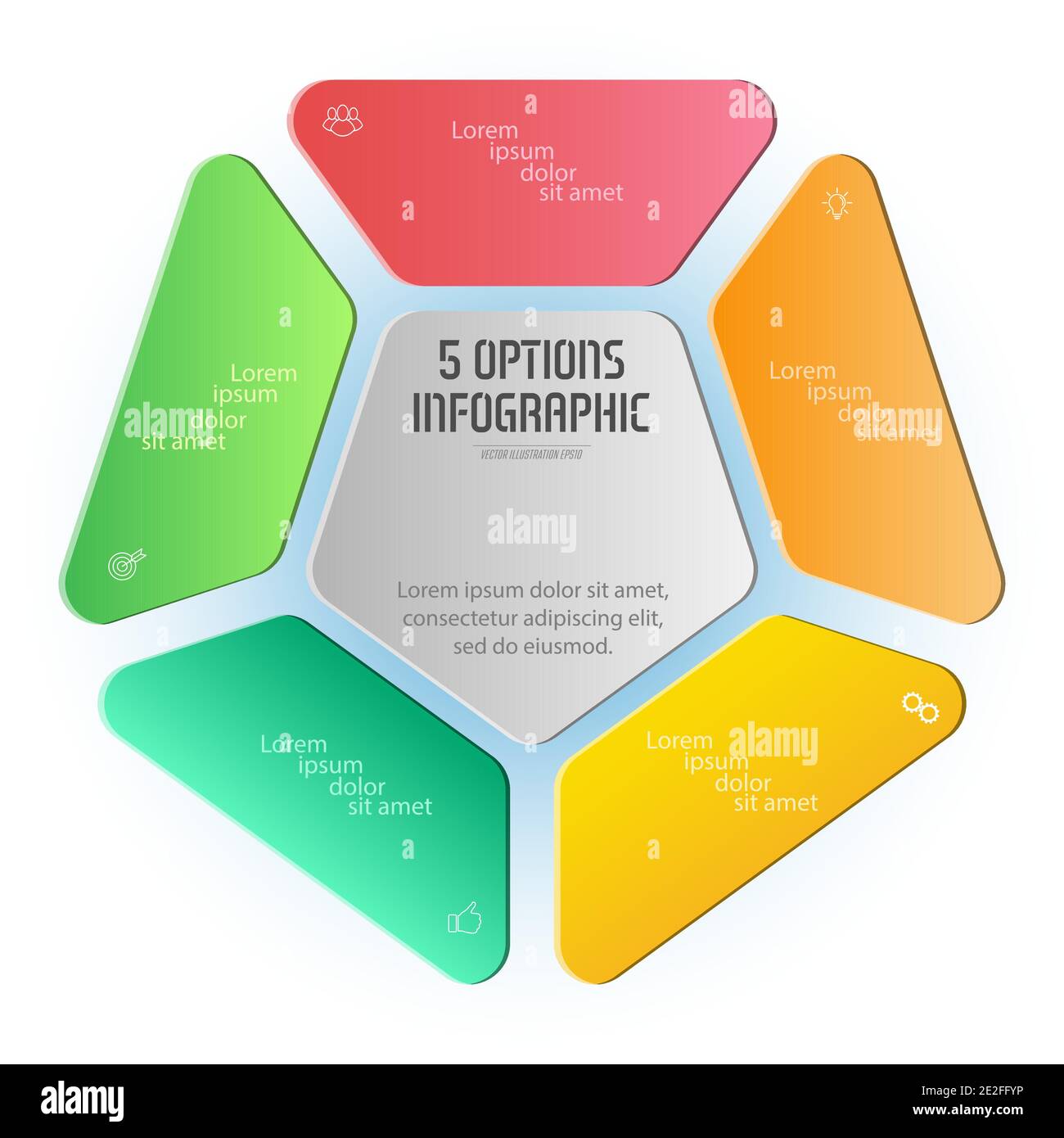 Pentagon infographic. The triangle diagram is divided into 5 parts