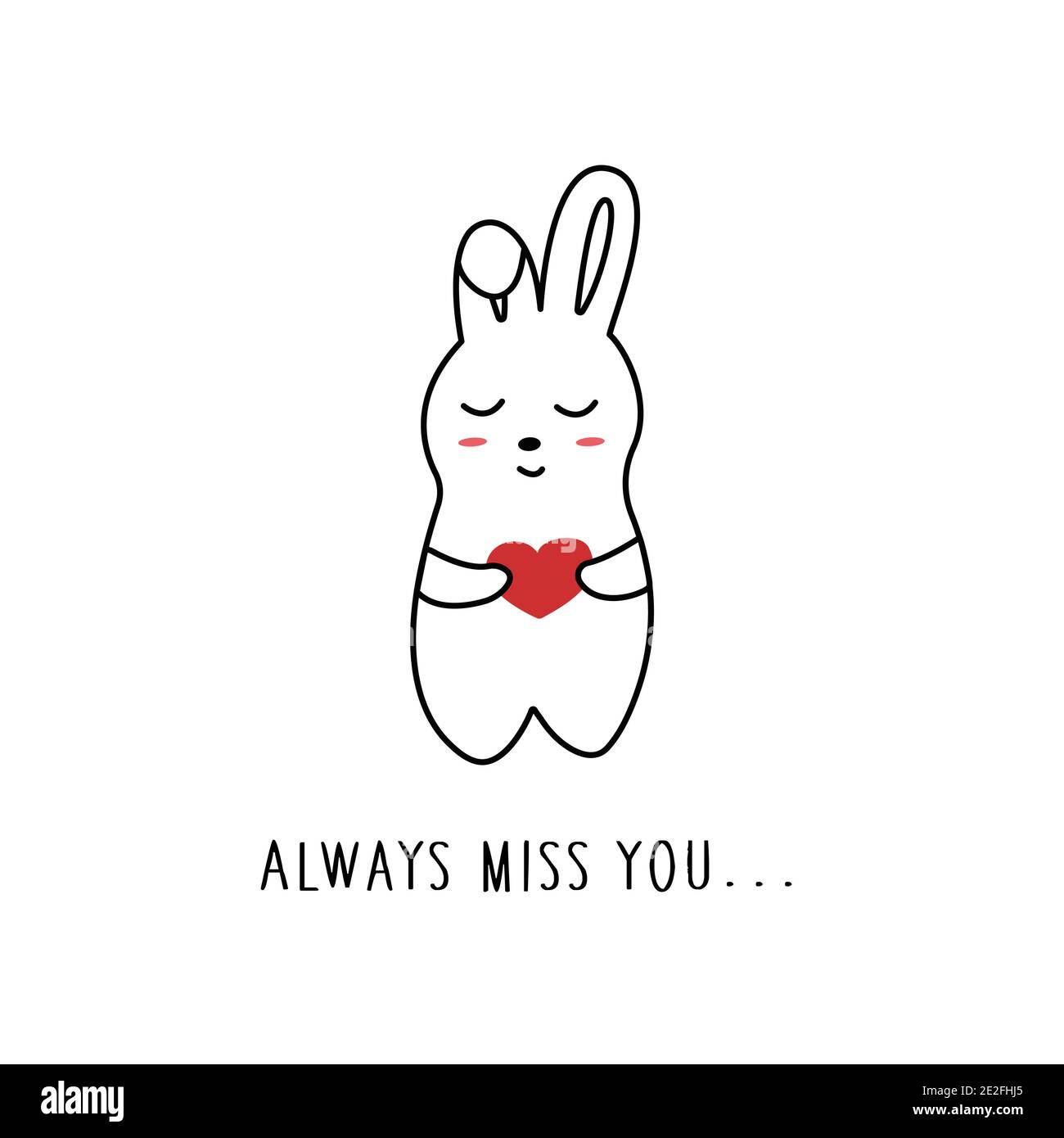 Cute hare holds a heart in paws. Phrase always miss you. Vector ...