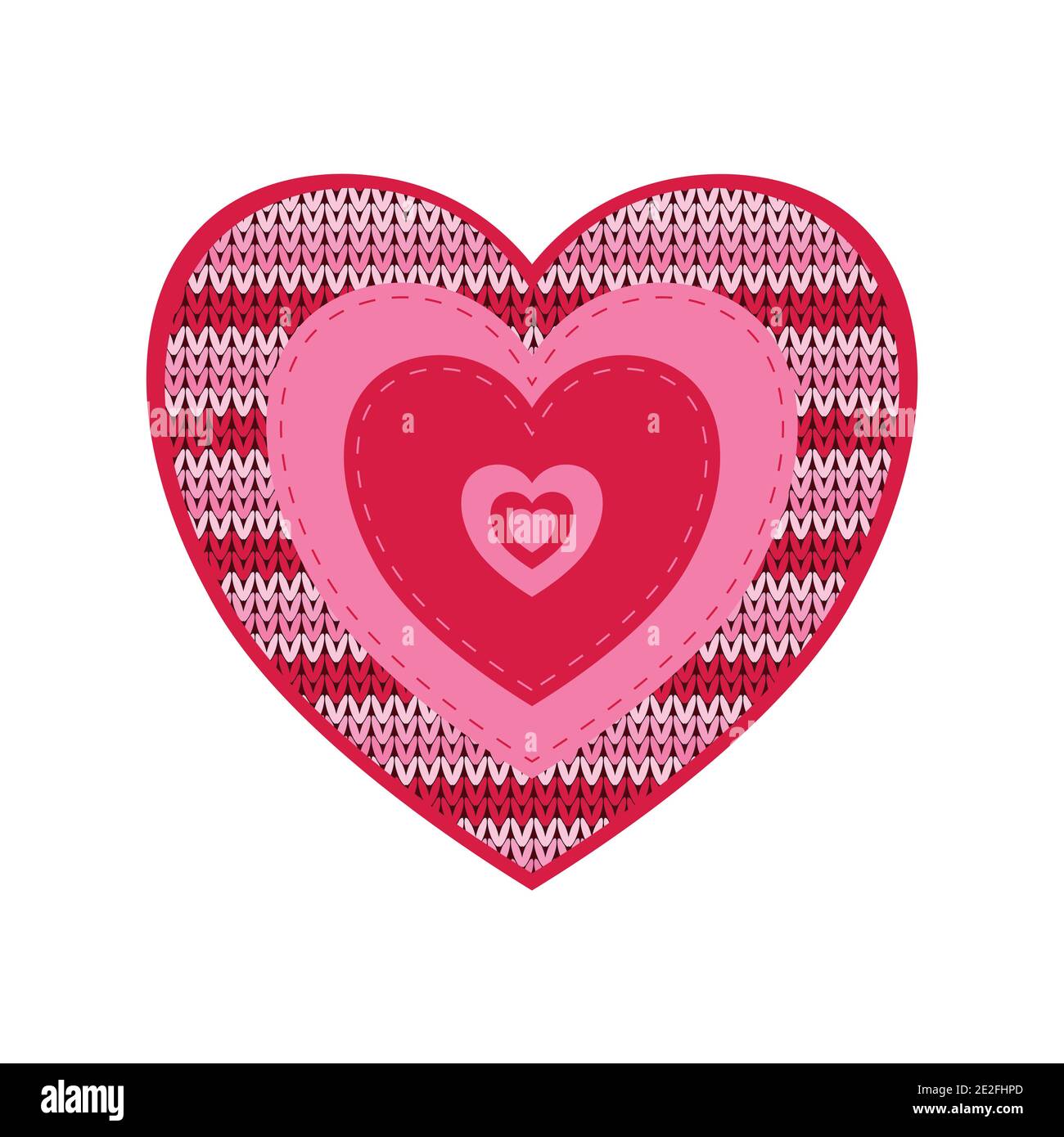 Knitted red heart for Saint Valentine Day with the inscription Love, isolated on white background. Vector flat illustration. Stock Vector