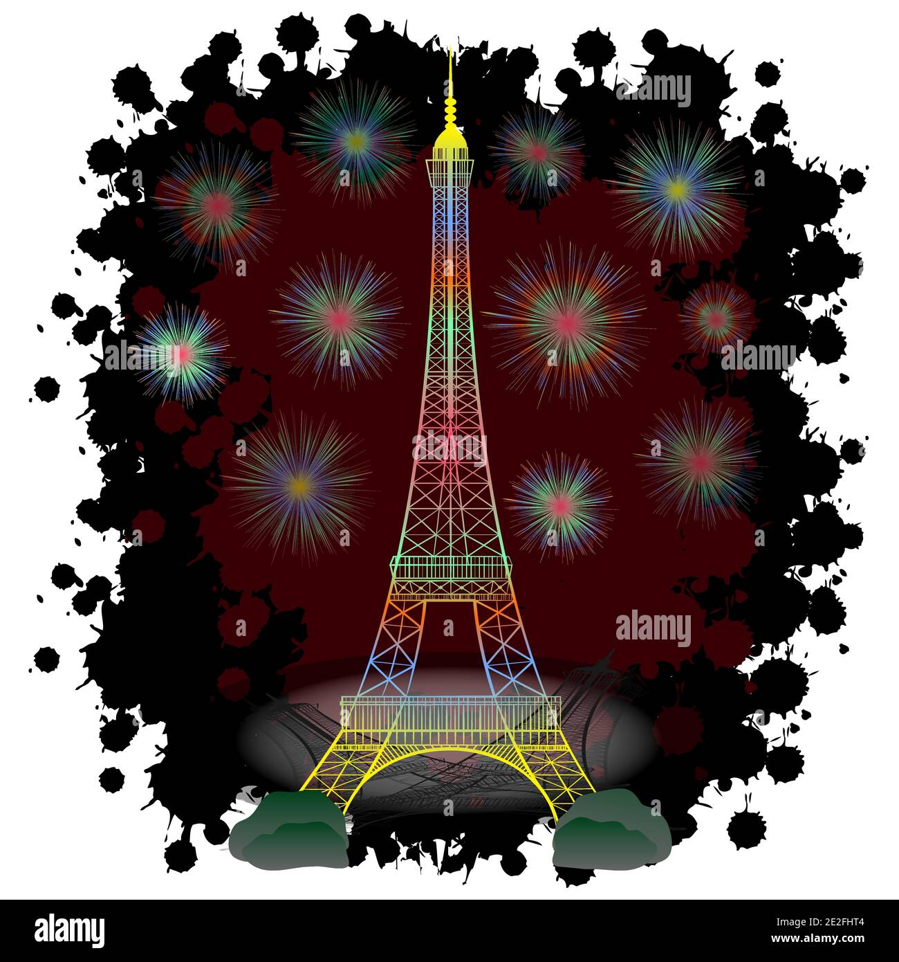 Fireworks over the Eiffel tower. Vector illustration. Stock Vector