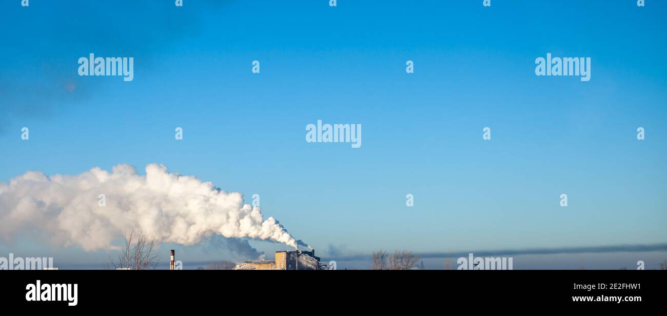 White Thick Smoke From The Boiler Room Chimney Smoke Against The Blue Sky Air Pollution Heating Of The City Industrial Zone Stock Photo Alamy
