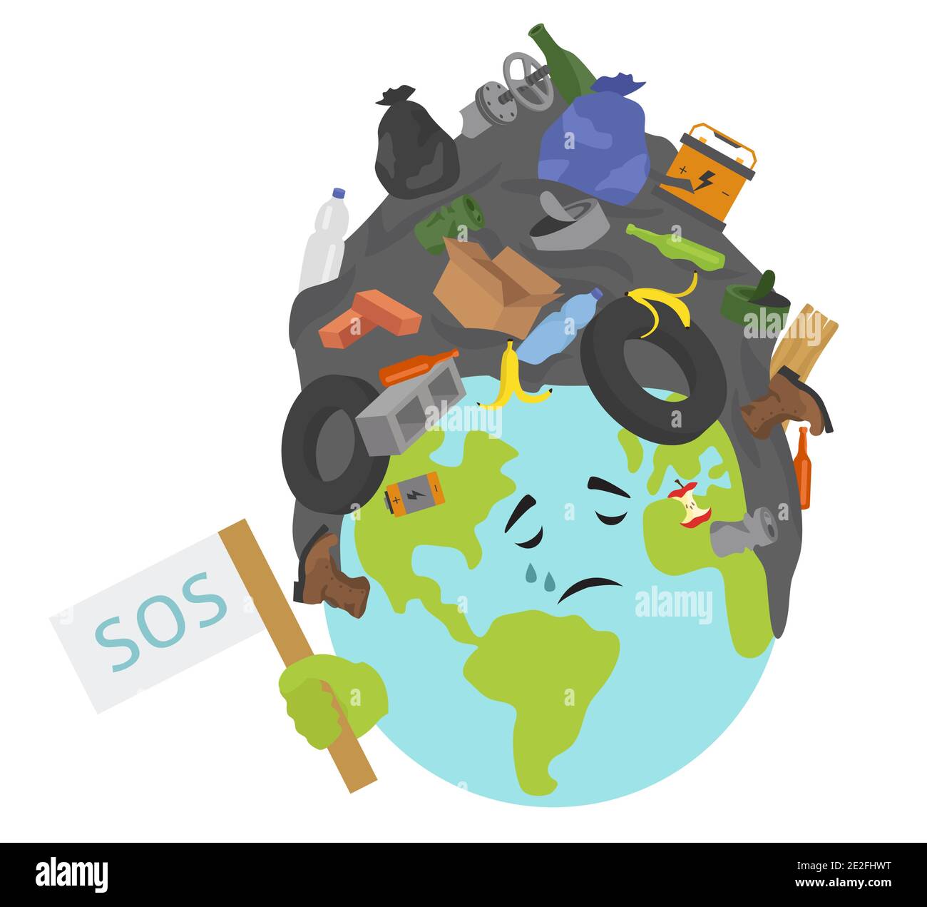 Global environmental problems. Land pollution, garbage dump infographic. Vector illustration Stock Vector