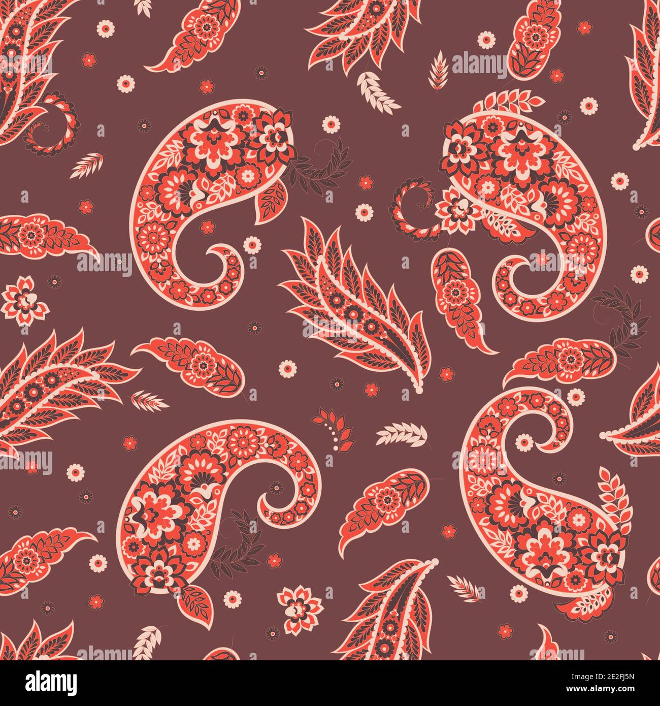 Paisley ethnic seamless vector pattern with floral elements. Stock Vector
