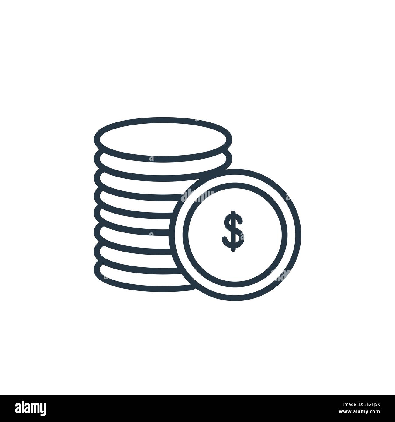 Dollar coins stack outline vector icon. Thin line black dollar coins ...