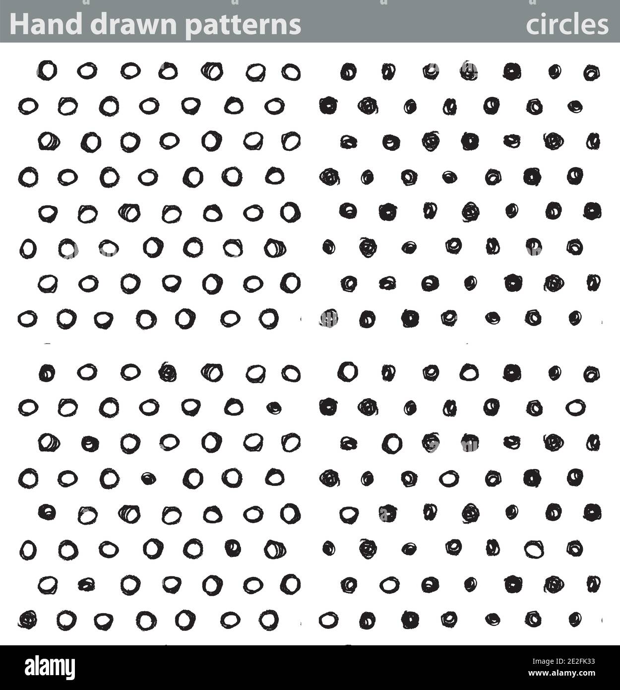 Four different seamless patterns made with hand drawn circles. Stock Vector