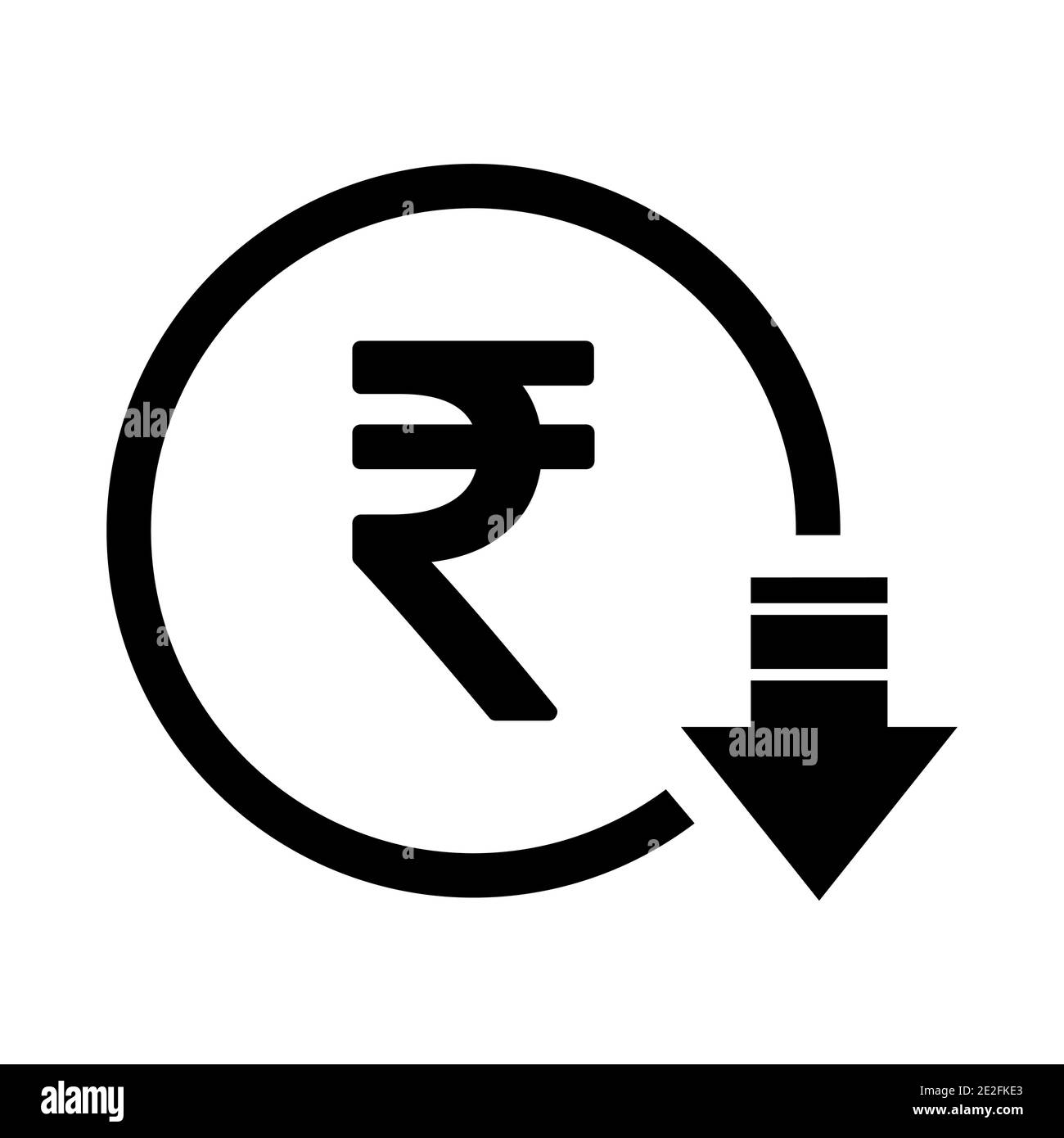 Rupee reduction symbol, cost decrease icon. Reduce debt bussiness sign vector illustration . Stock Vector