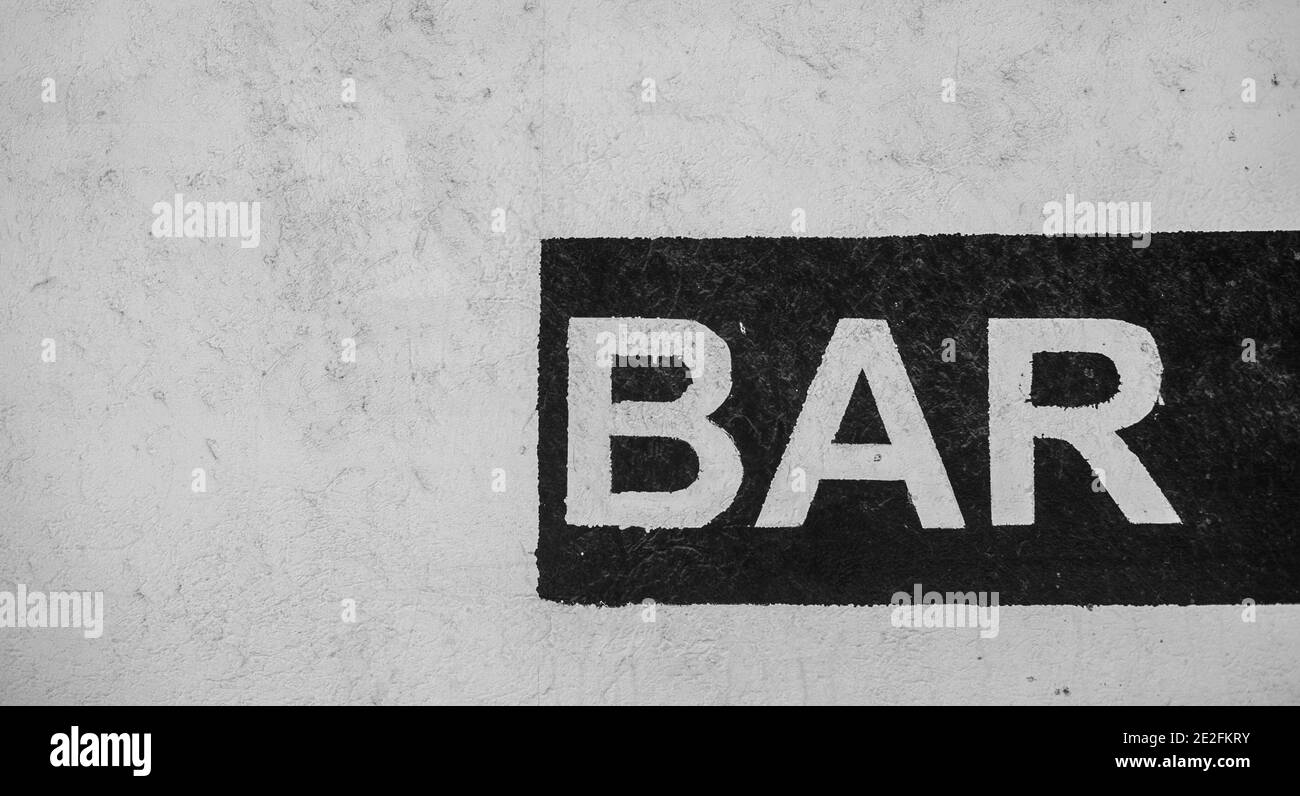 Bar, sign pained on a wall in a street in Majorca , Mallorca.  PIC PHIL WILKINSON  / Alamy Stock Photo