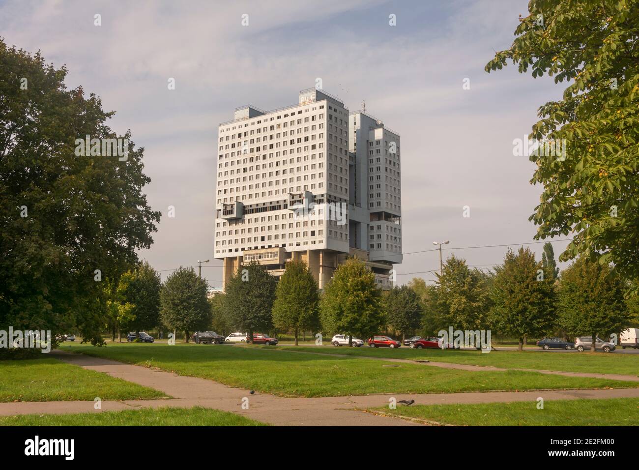 Russia, Kaliningrad - September 2020: House of Soviets. An unfinished abandoned office building in the center of Kaliningrad. Soviet Union architectur Stock Photo