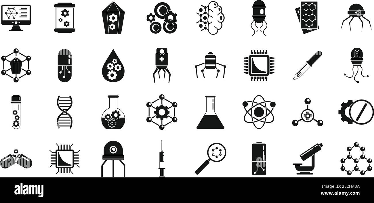 Nanotechnology lab icons set, simple style Stock Vector