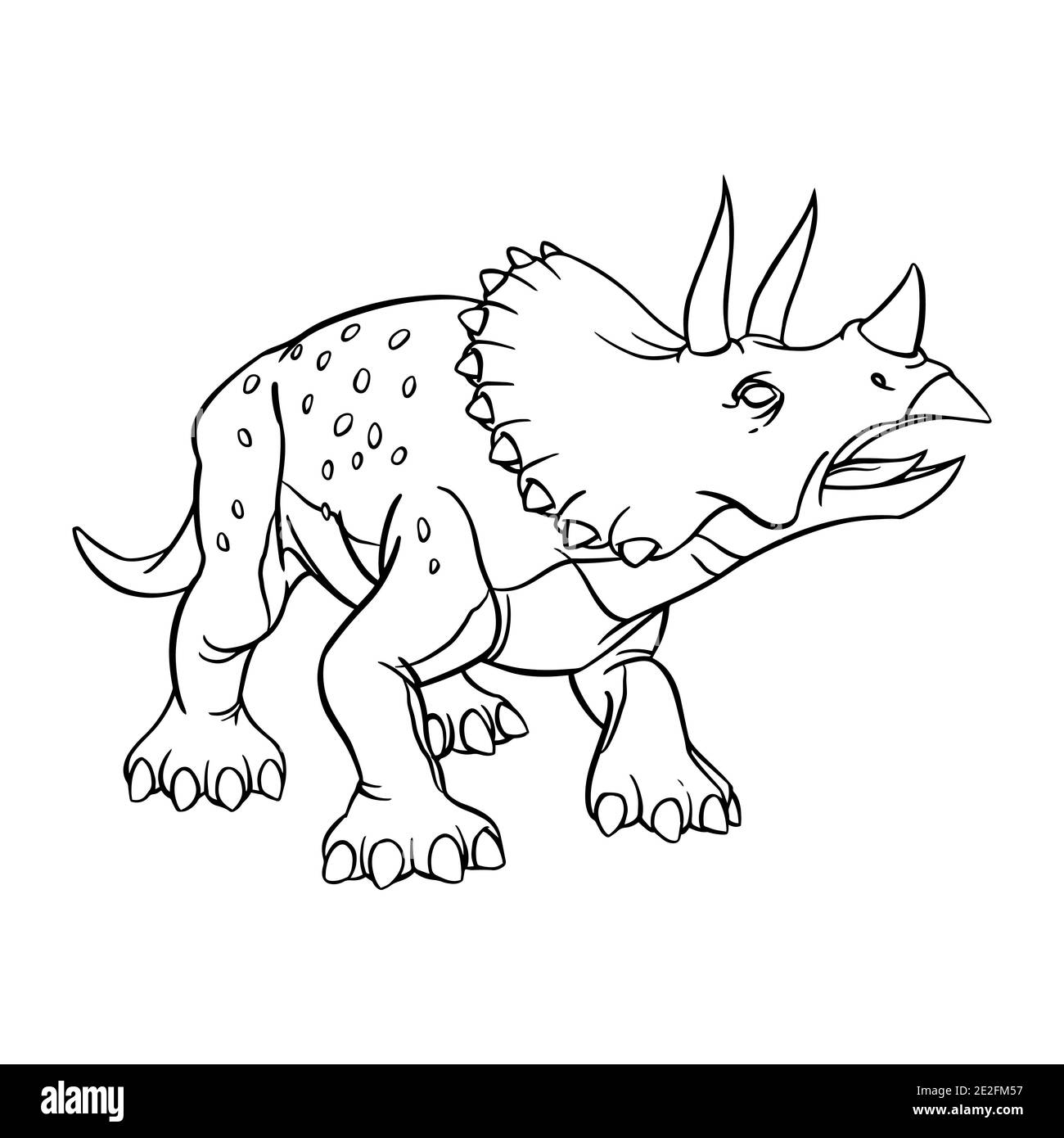 Triceratops dinosaur cartoon linear sketch for coloring book isolated on white background. Vector illustration Stock Vector