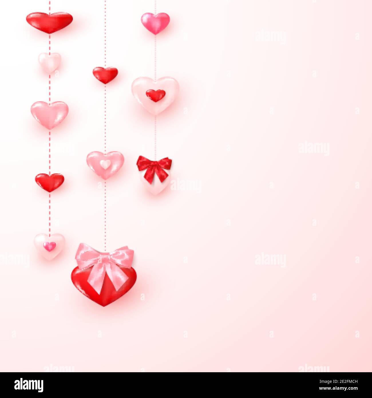 Valentine card ornate shiny red and pink hearts. Valentine`s day ...