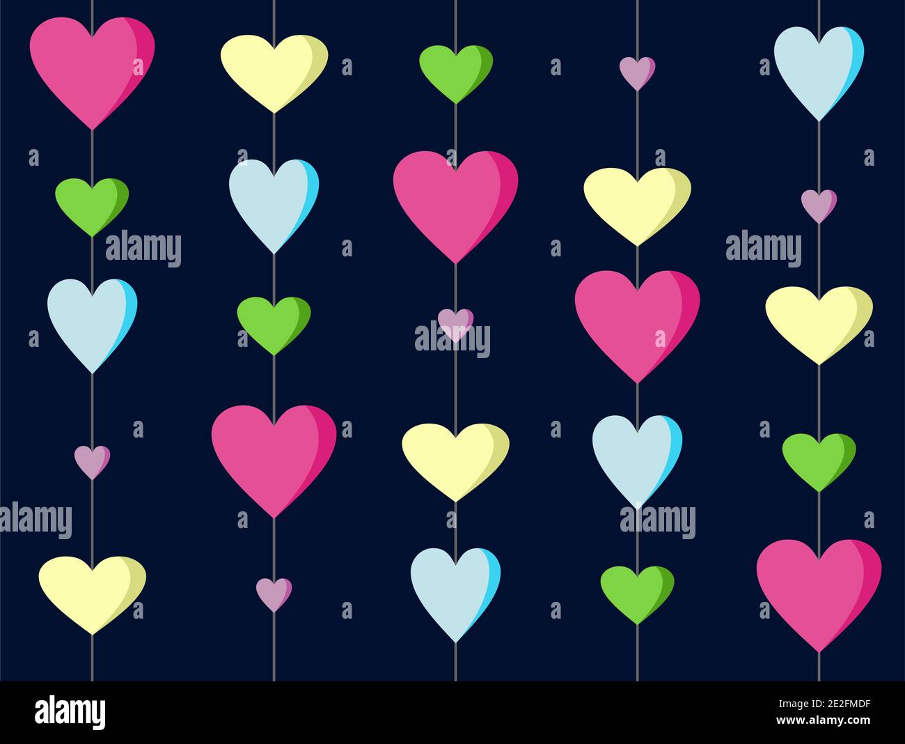 Colorful hearts garland pattern with blue background vector illustrator ...