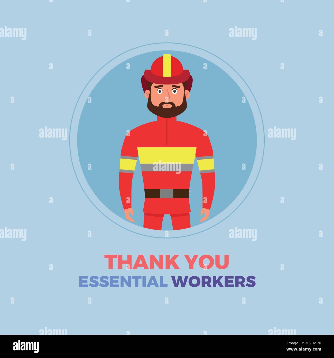 Fireman blue thanks essential workers logo - Vector Stock Vector