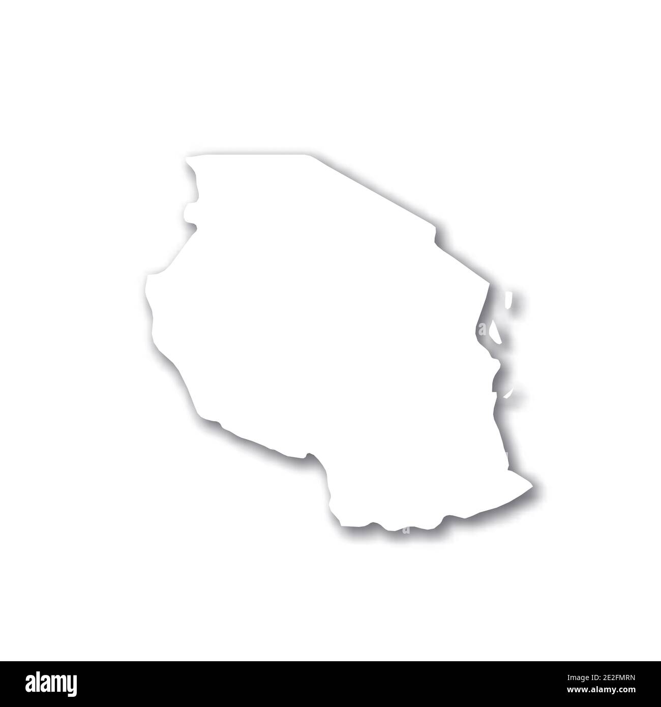 Tanzania - white 3D silhouette map of country area with dropped shadow ...