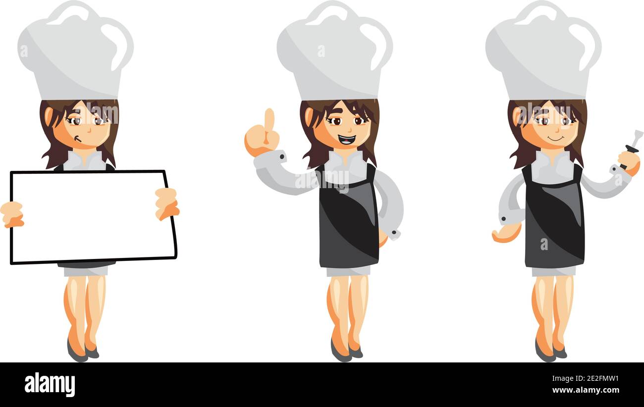 Chef Woman character Mascot creation Illustration Template Pose Set ...