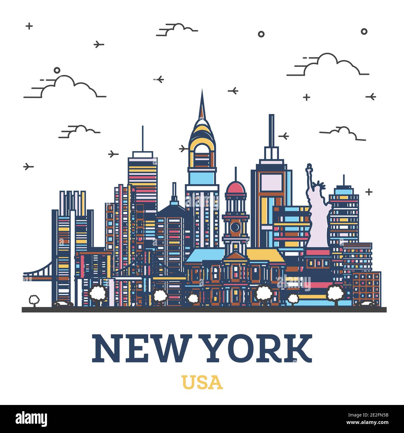 Outline New York Usa City Skyline With Modern Colored Buildings Isolated On White Vector Illustration New York Cityscape With Landmarks Stock Vector Image Art Alamy Outline New York Usa City Skyline With Modern Colored Buildings Isolated On White Vector Illustration New York Cityscape With Landmarks Stock Vector Image Art Alamy