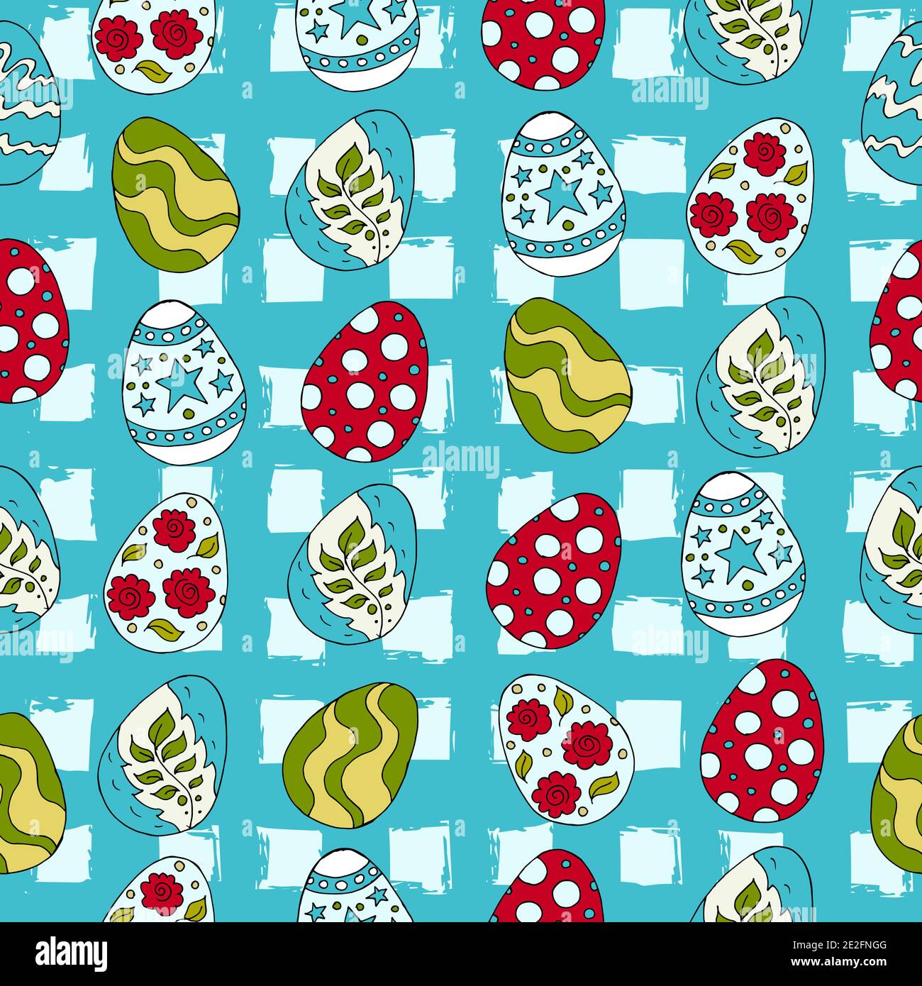 Seamless pattern, background. Easter illustration. Happy Easter. Hand drawing, easter eggs. Blue palette Stock Vector
