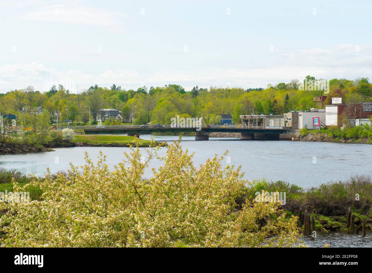 Bridge across Saint Croix River connects Calais, Maine, USA left and