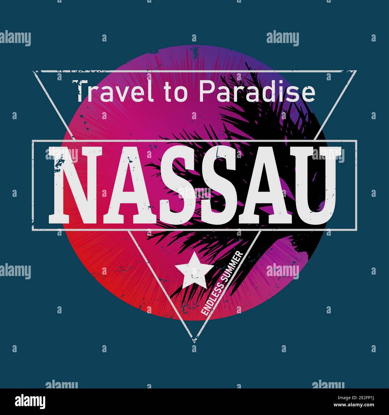 Bahamas Nassau t-shirt and apparel design with rough palm tree, vector ...