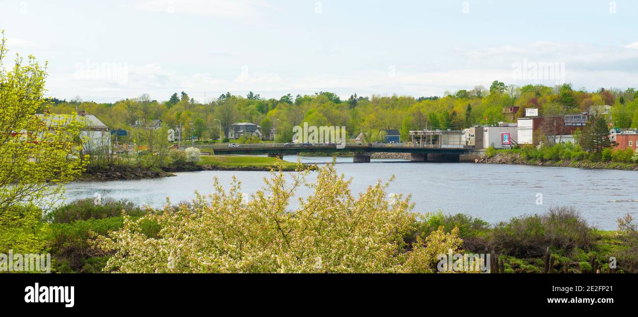 Bridge across Saint Croix River connects Calais, Maine, USA left and