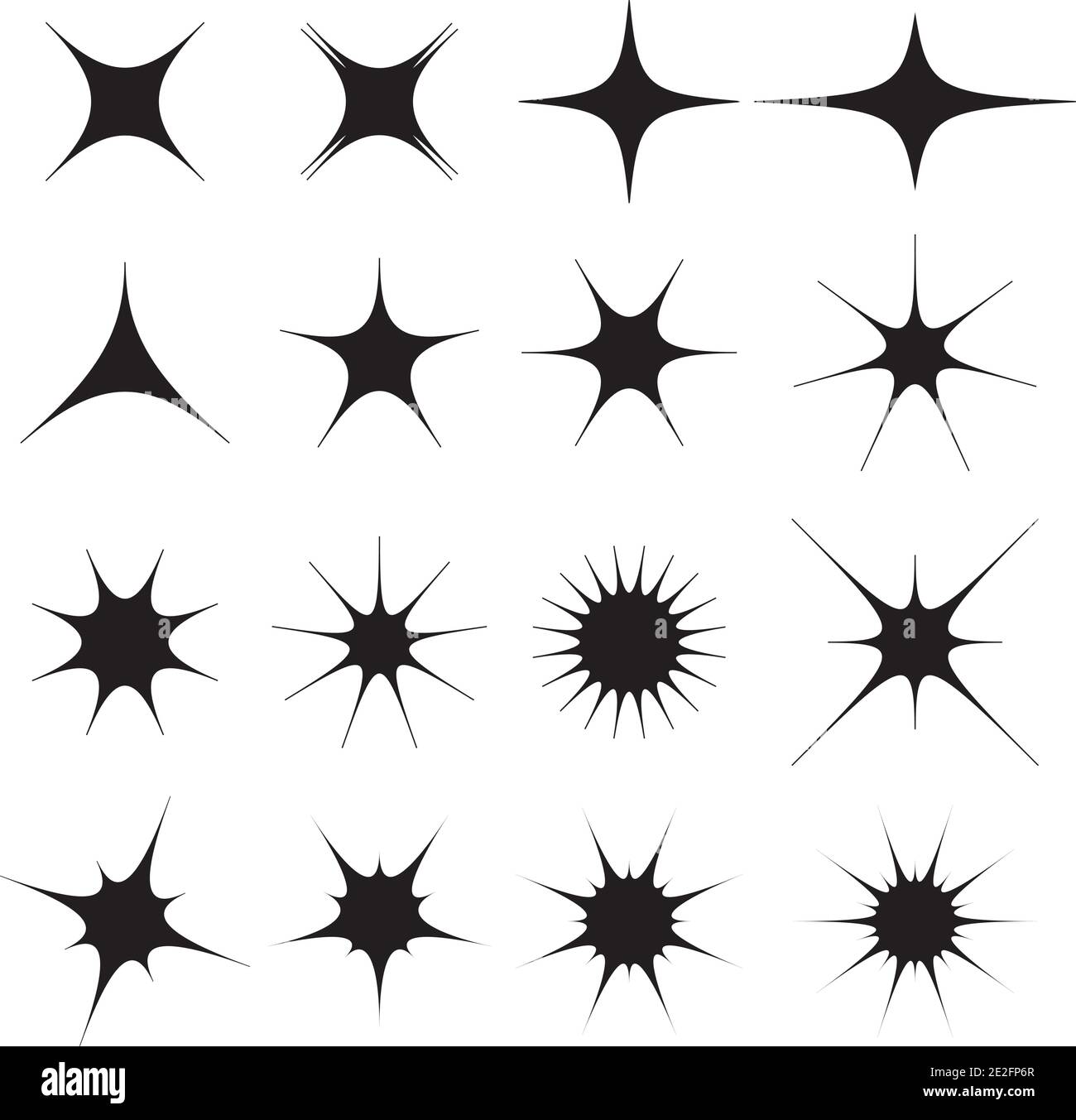 Black sparkles symbols set of stars sparkle icon. Bright firework, decoration twinkle, shiny flash. Glowing light effect stars and bursts collection. Stock Vector