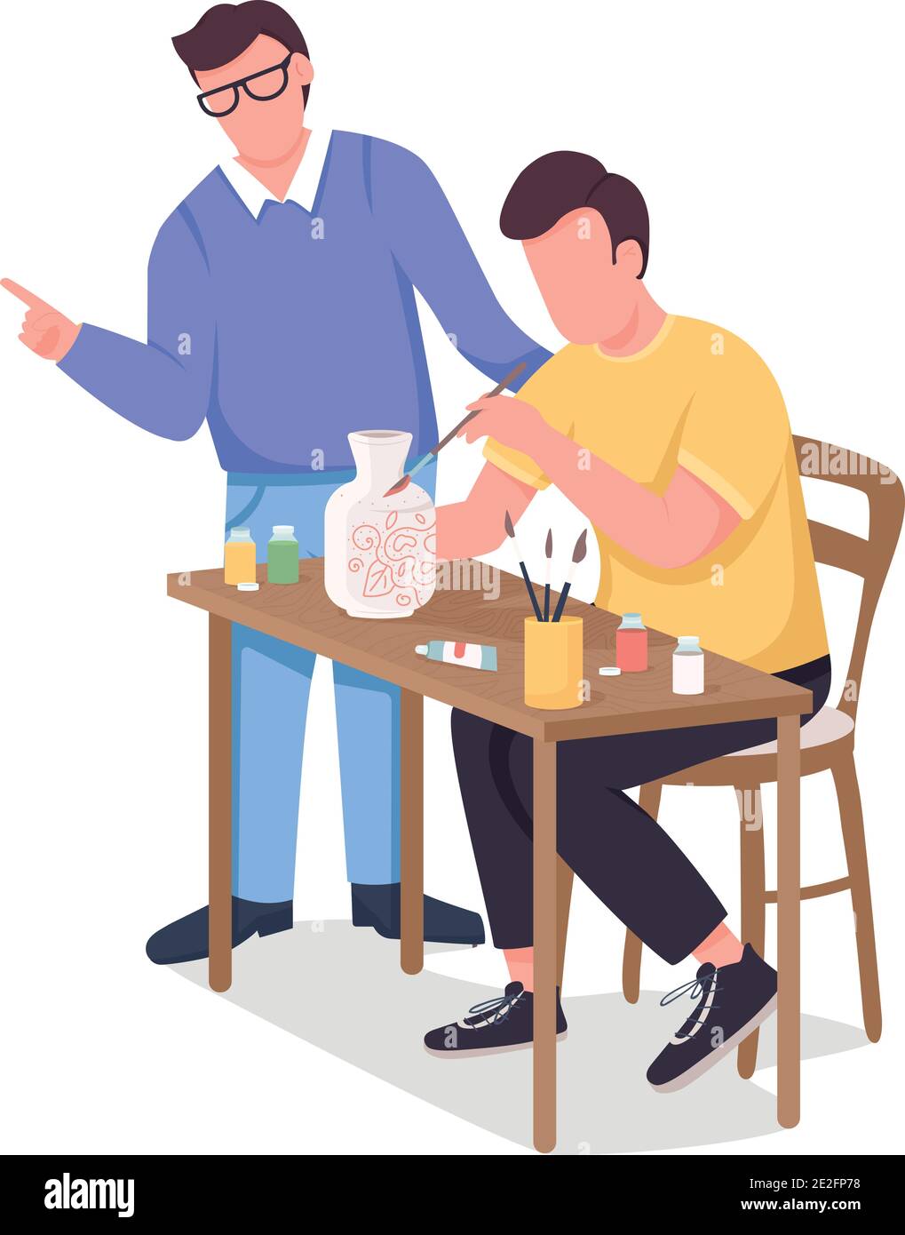 Man paints pottery flat color vector faceless character Stock Vector