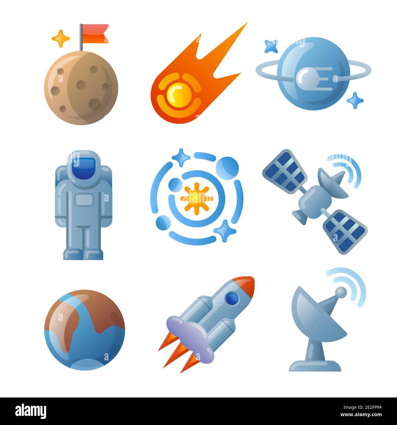 Set of space icons illustration in color style for for web, landing ...