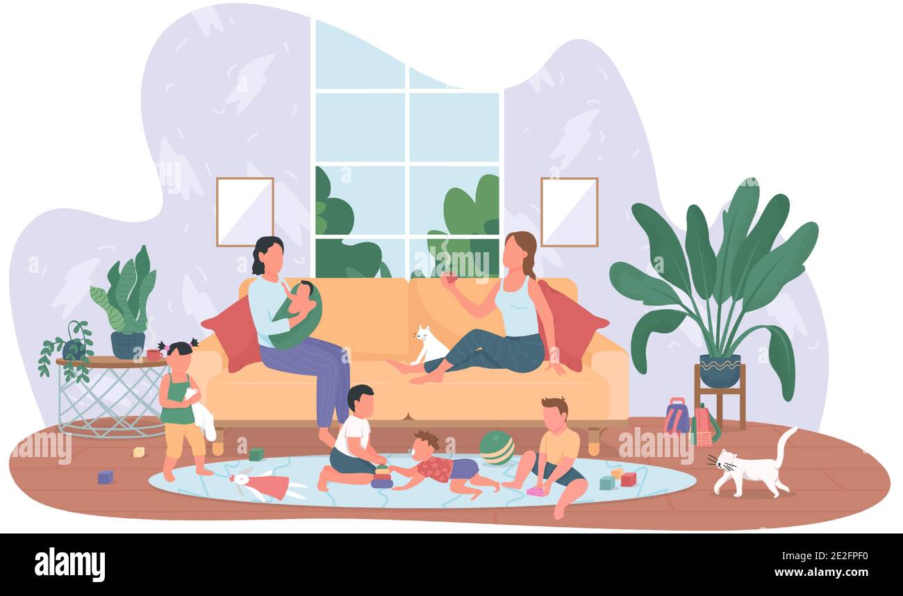 Babysitting 2D vector web banner, poster Stock Vector