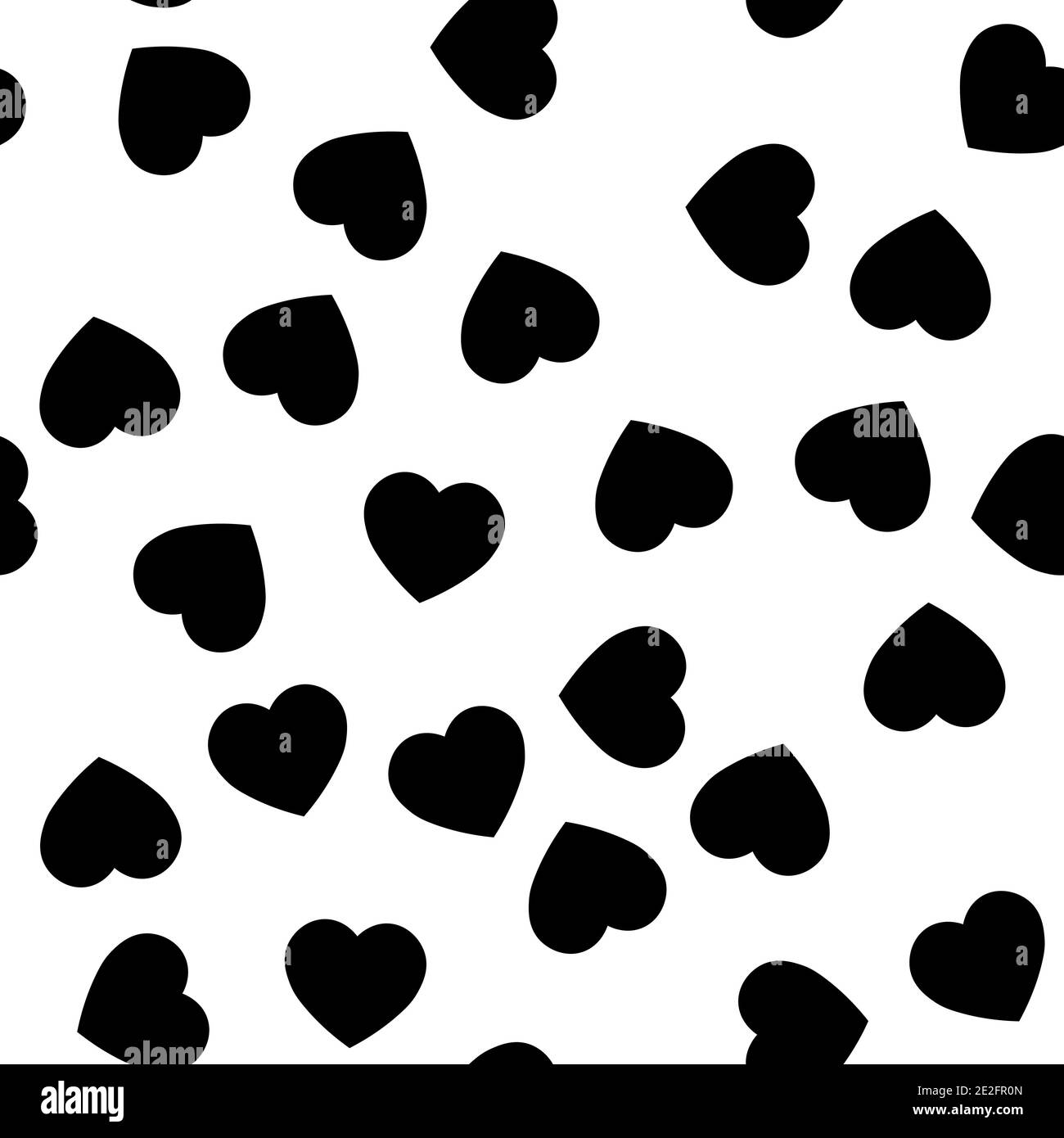 Black heart silhouettes seamless pattern. Random scattered hearts