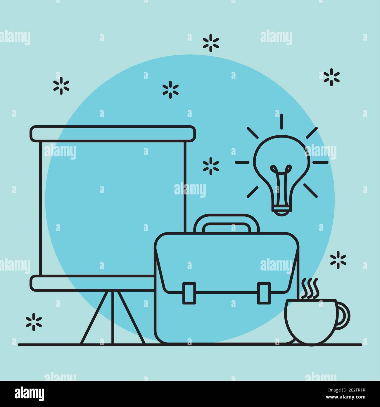 presentation board and office icons over blue background, line style ...