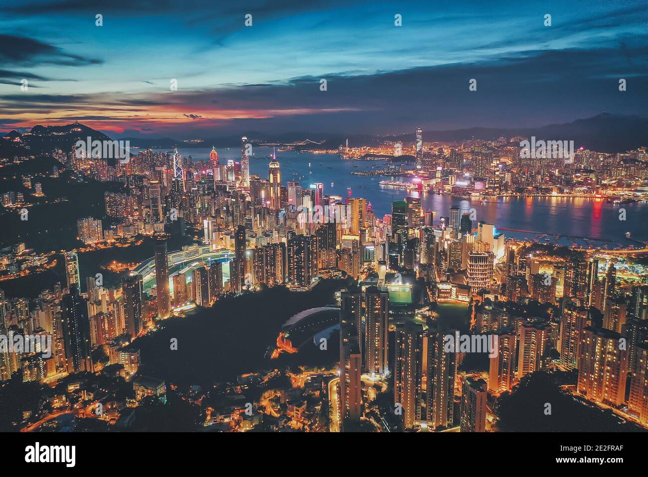 Aerial view of Hong Kong City at sunset. Vintage tone Stock Photo - Alamy