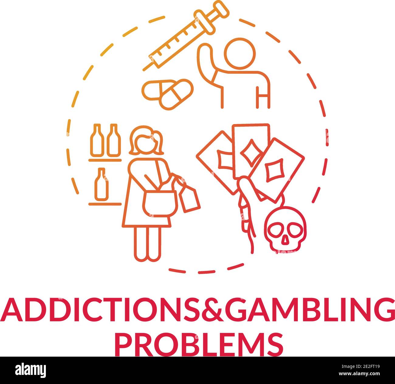 Addictions and gambling problems red gradient concept icon Stock Vector