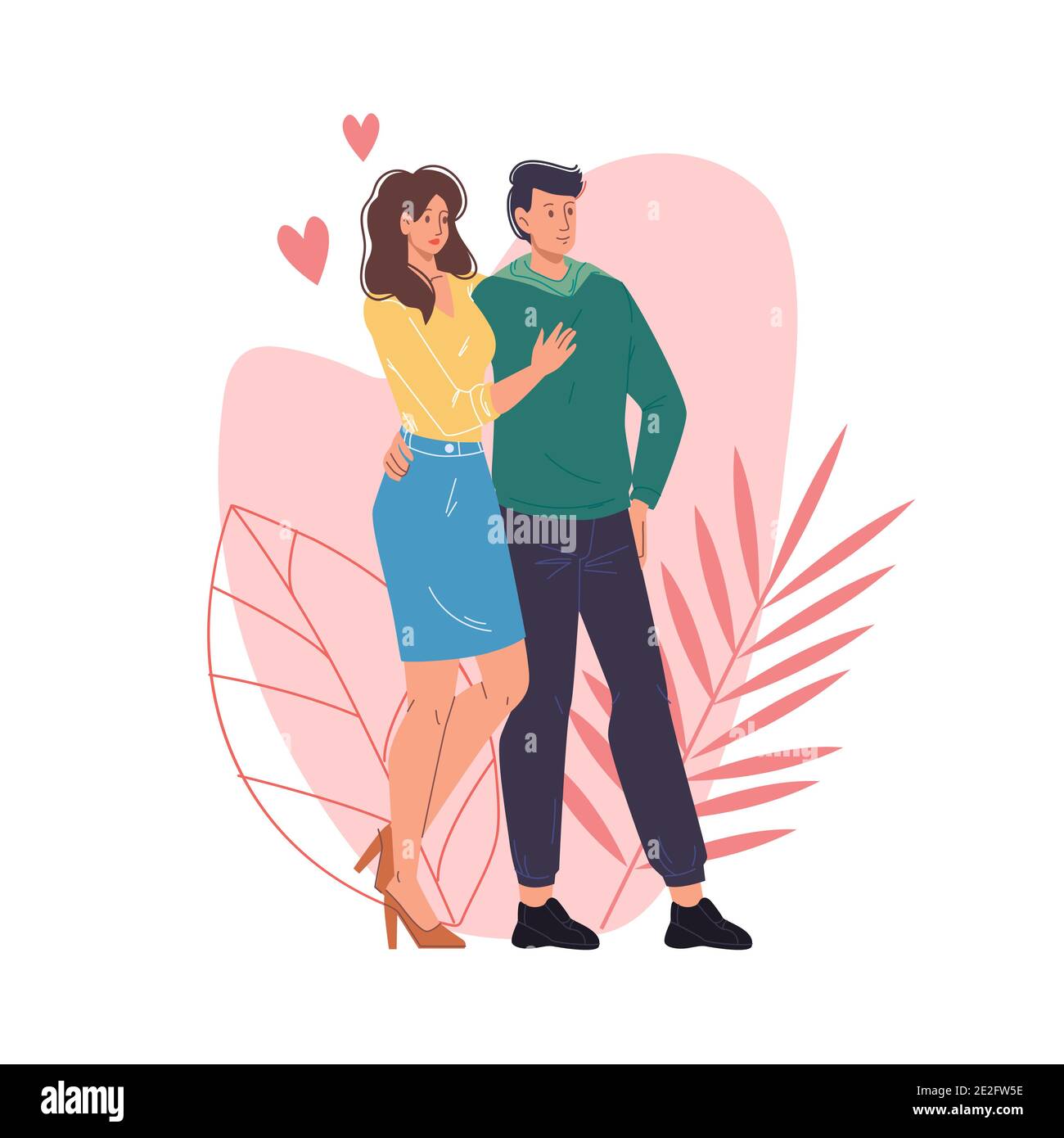 Flat cartoon characters couple,Valentine Day greeting card vector ...