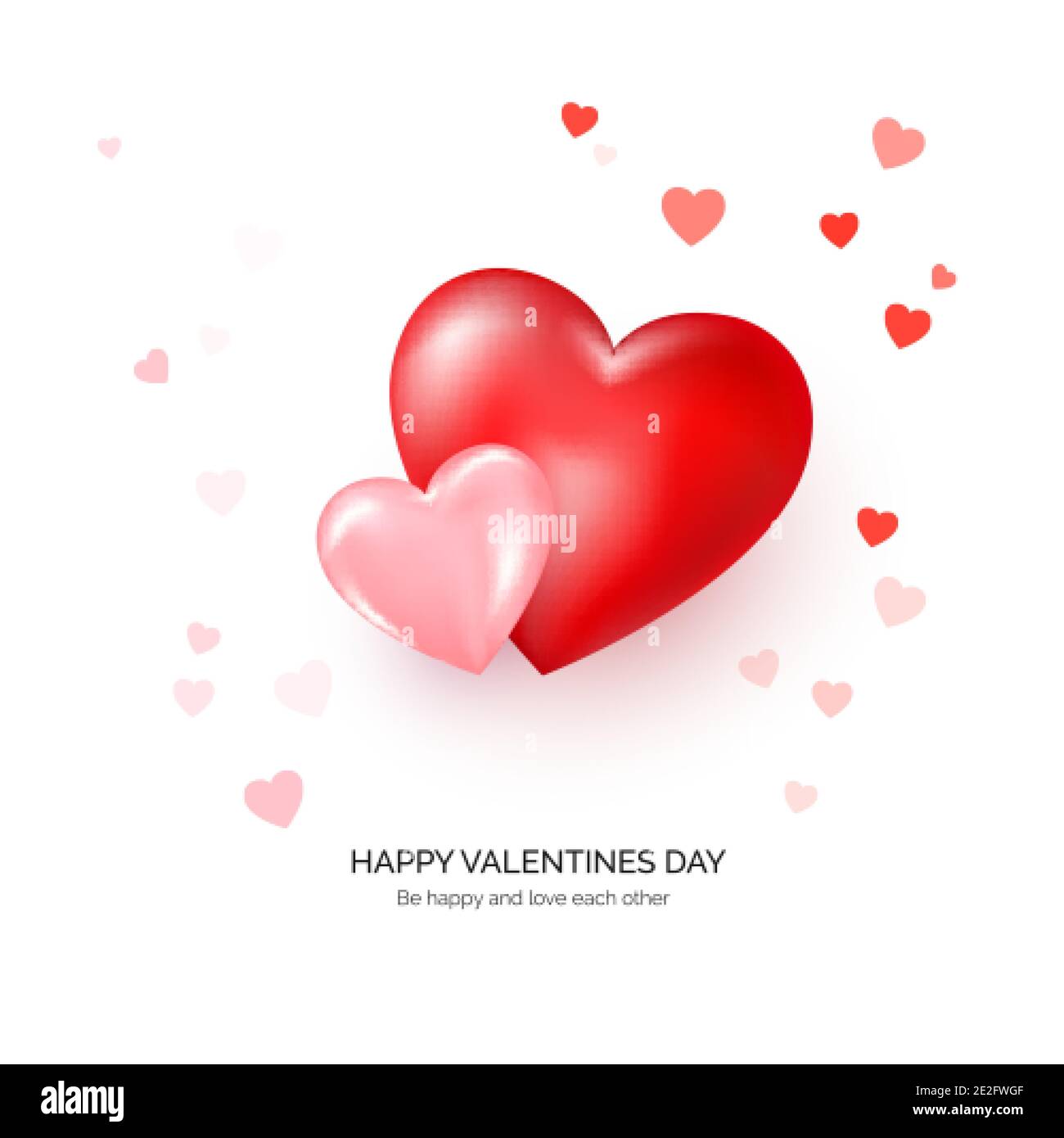 Couple of red and pink hearts with greeting text. Valentines day greeting card template. Vector Stock Vector