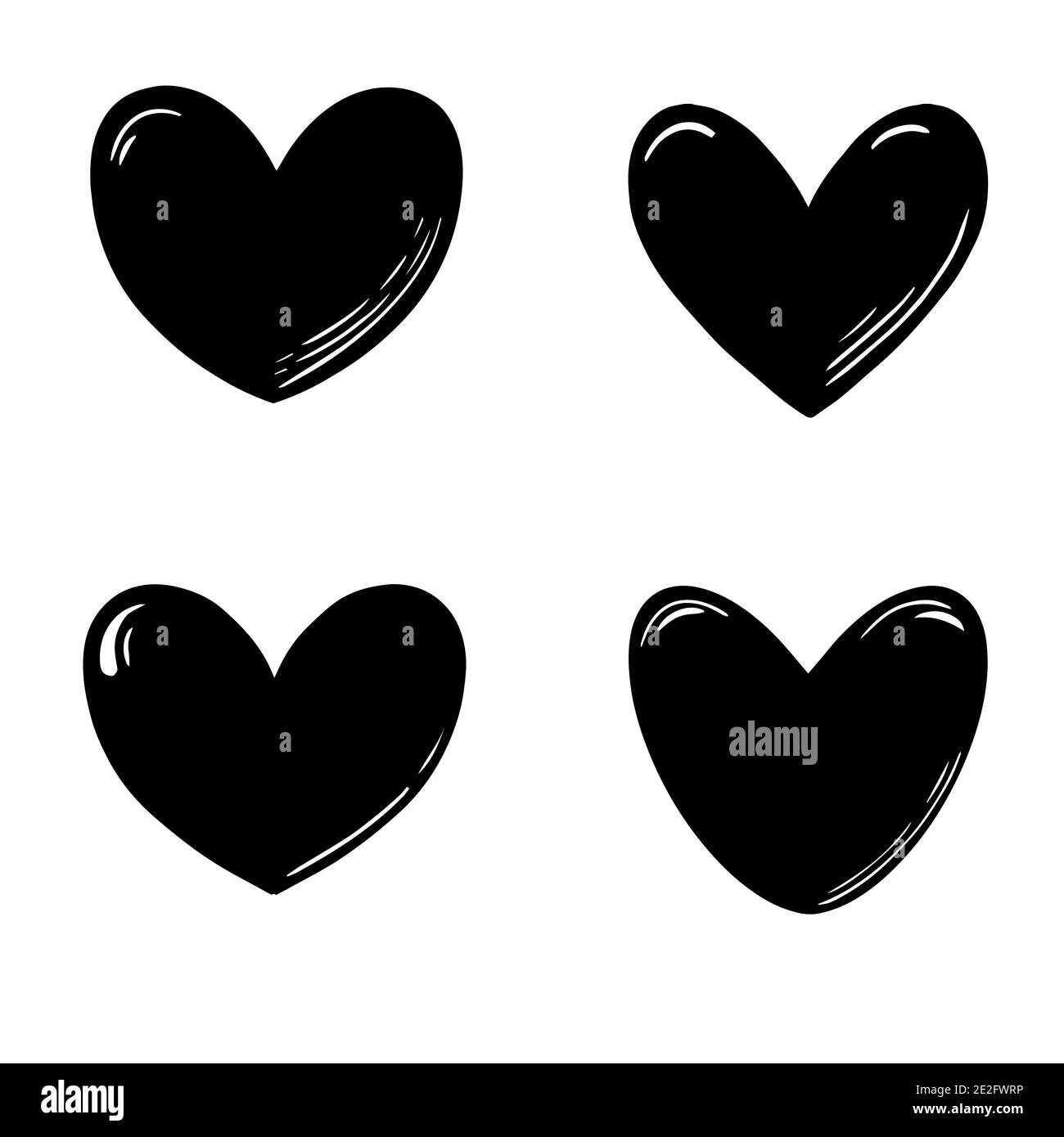 Set of black hearts silhouettes isolated on white background. Vector ...